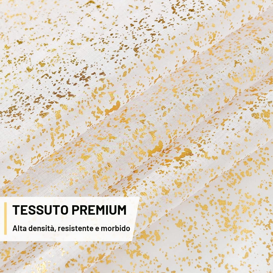 TERLYTEX Tende trasparenti bianche e dorate, lunghe 240 cm, con stampa a pois in lamina d'oro metallizzata, per soggiorno, con occhielli per la privacy, set di 2 pannelli, 133 x 240 cm, bianco oro