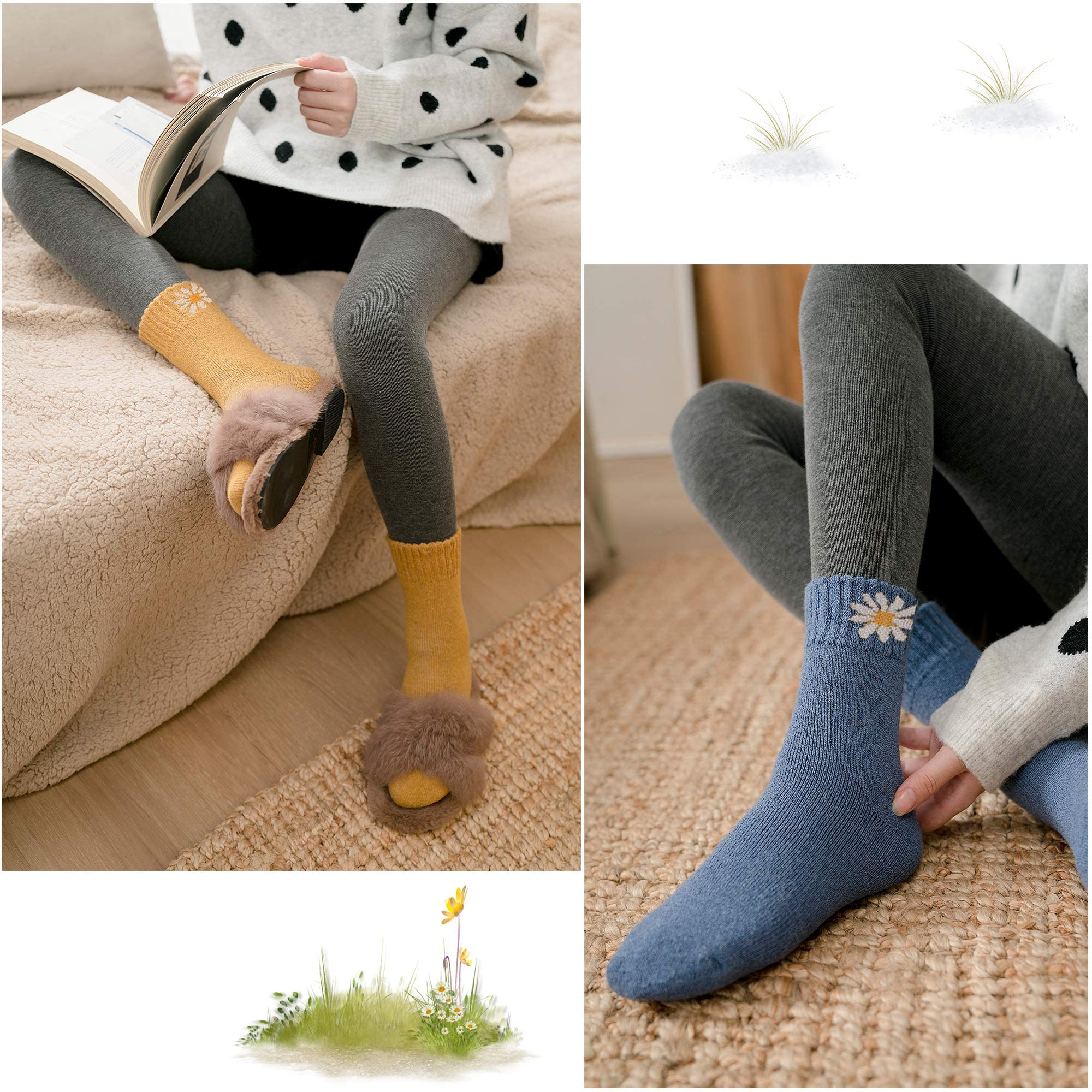 MOSOTECH Calze Termiche Donna Invernali - Colorate Spesse in Spugna, Calzini Termici Vintage di Calda per Trekking, Lavoro, calzettoni Regalo Taglia Unica 35-42