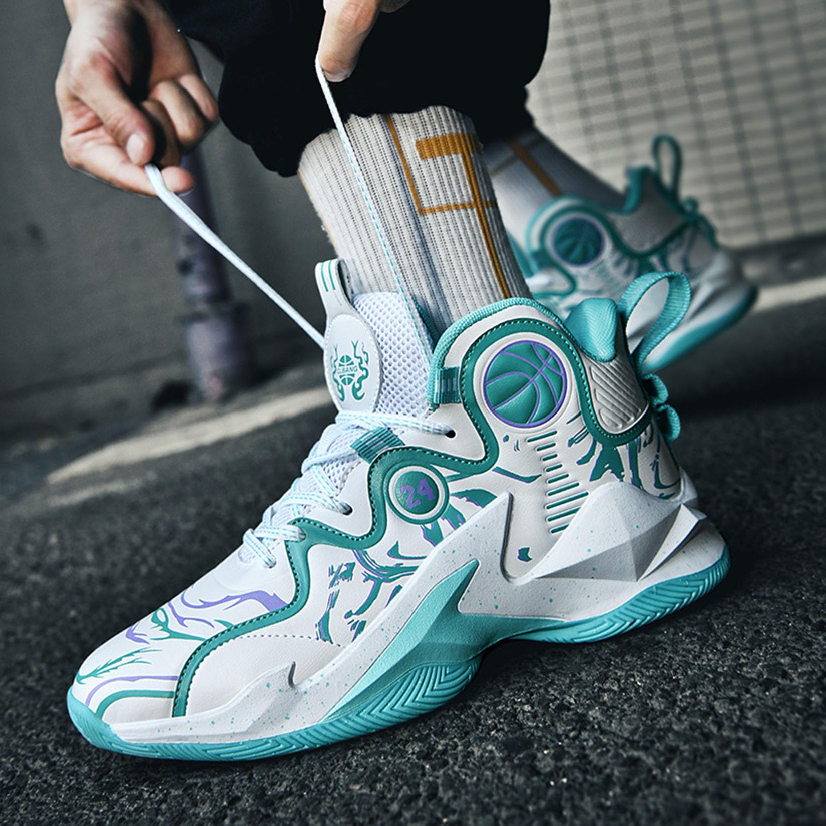 Męskie buty do koszykówki Buty sportowe Lekkie buty do koszykówki Chłopcy Outdoor Fitness Buty do koszykówki (37 UE, Z02)