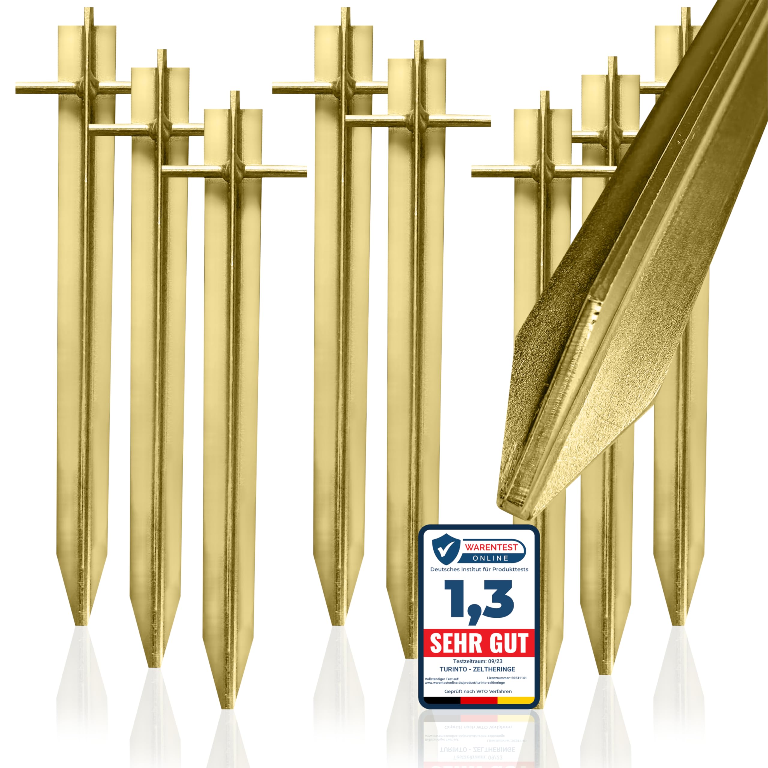 Test2023 Lot de 8 piquets de tente solides dorés pour le camping et les expériences de plein air en toute sécurité (X8 or fort)