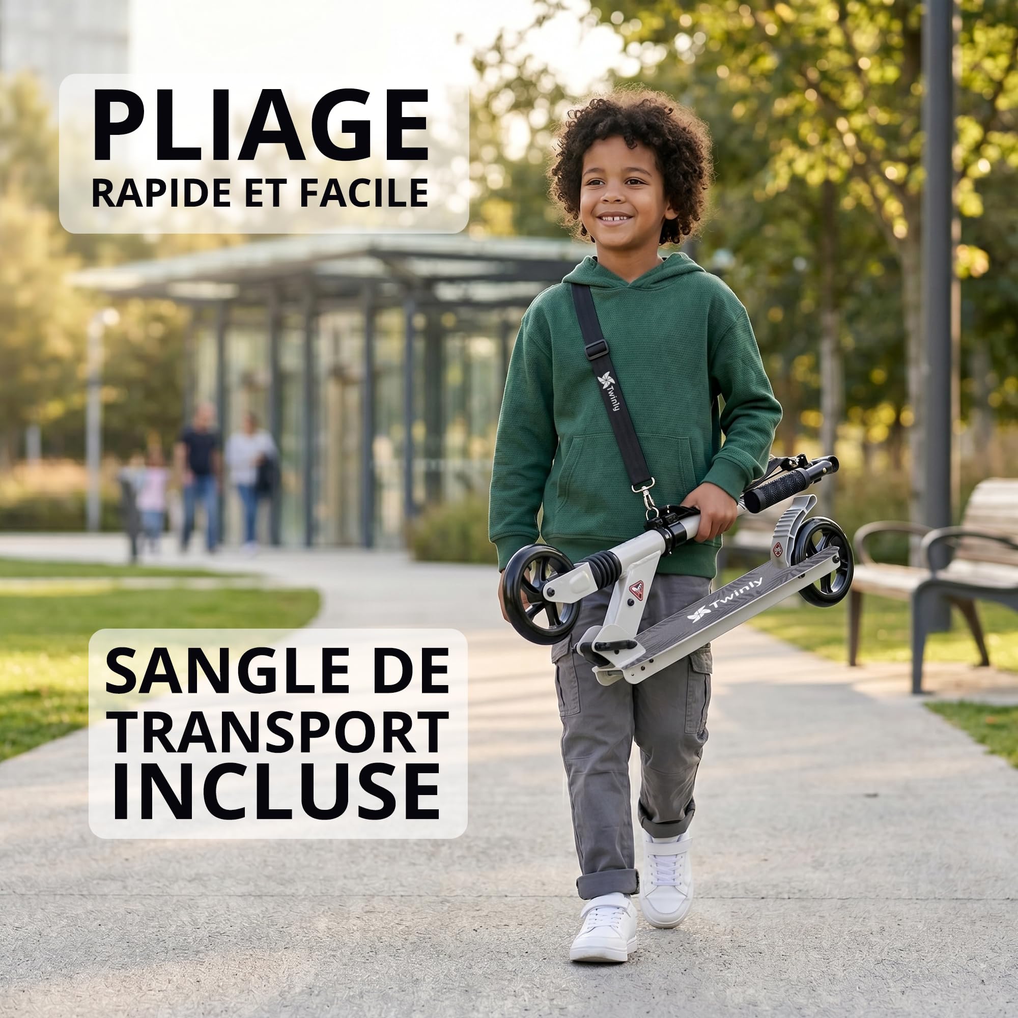 Trottinette pliable pour enfants de 8 ans Rocky de Twinly avec guidon réglable en hauteur, frein arrière à pied et système de pliage rapide, résistante jusqu'à 100 kg