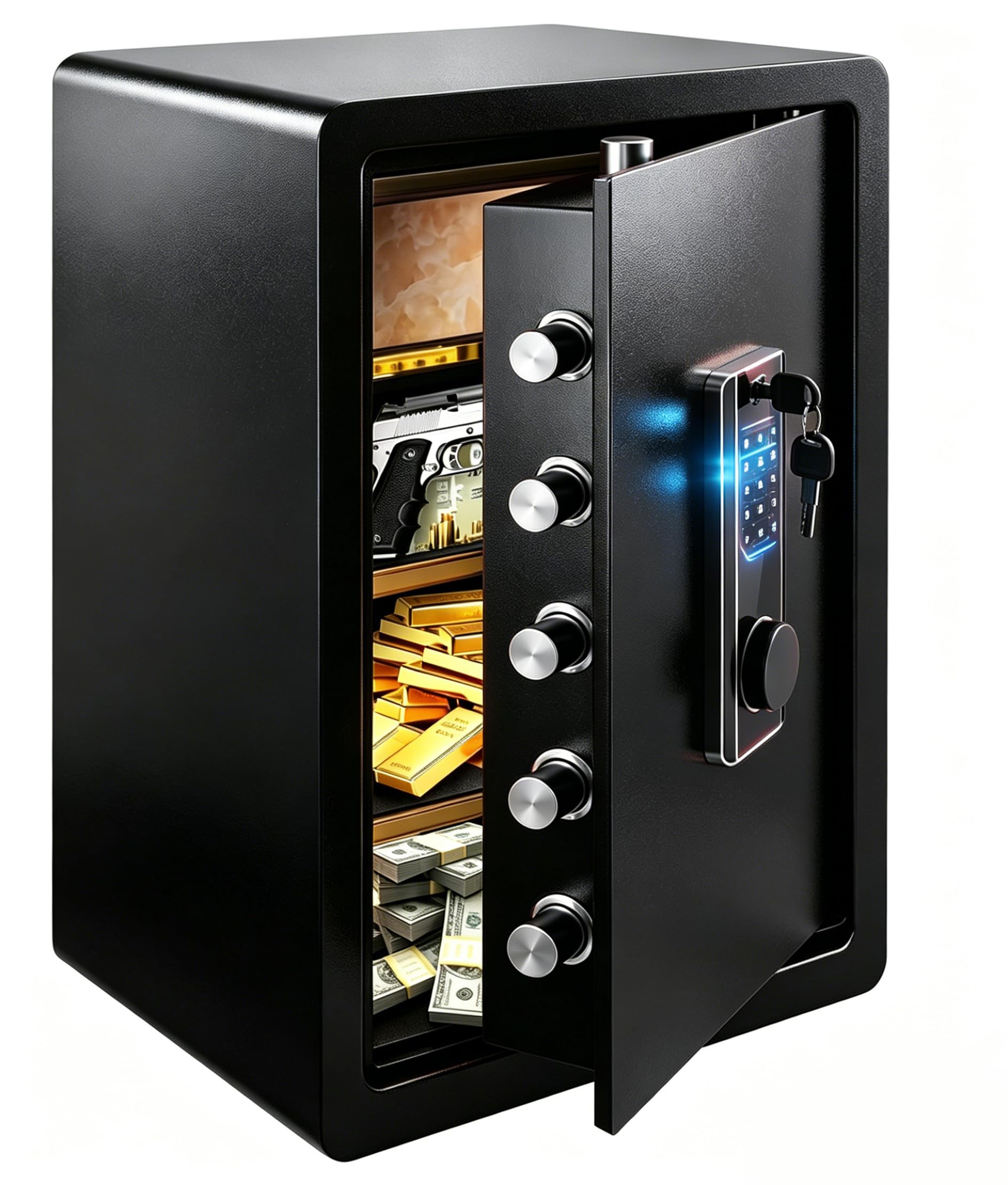 Elektronischer Tresor aus Stahl, 73L Safe Tresor für Zuhause, Hotelsafes, Möbeltresore - 60x32x38cm Feuerfest Wasserdicht mit digitaler Tastatursperre,Herausnehmbares Regal, für Geld, Schmuck