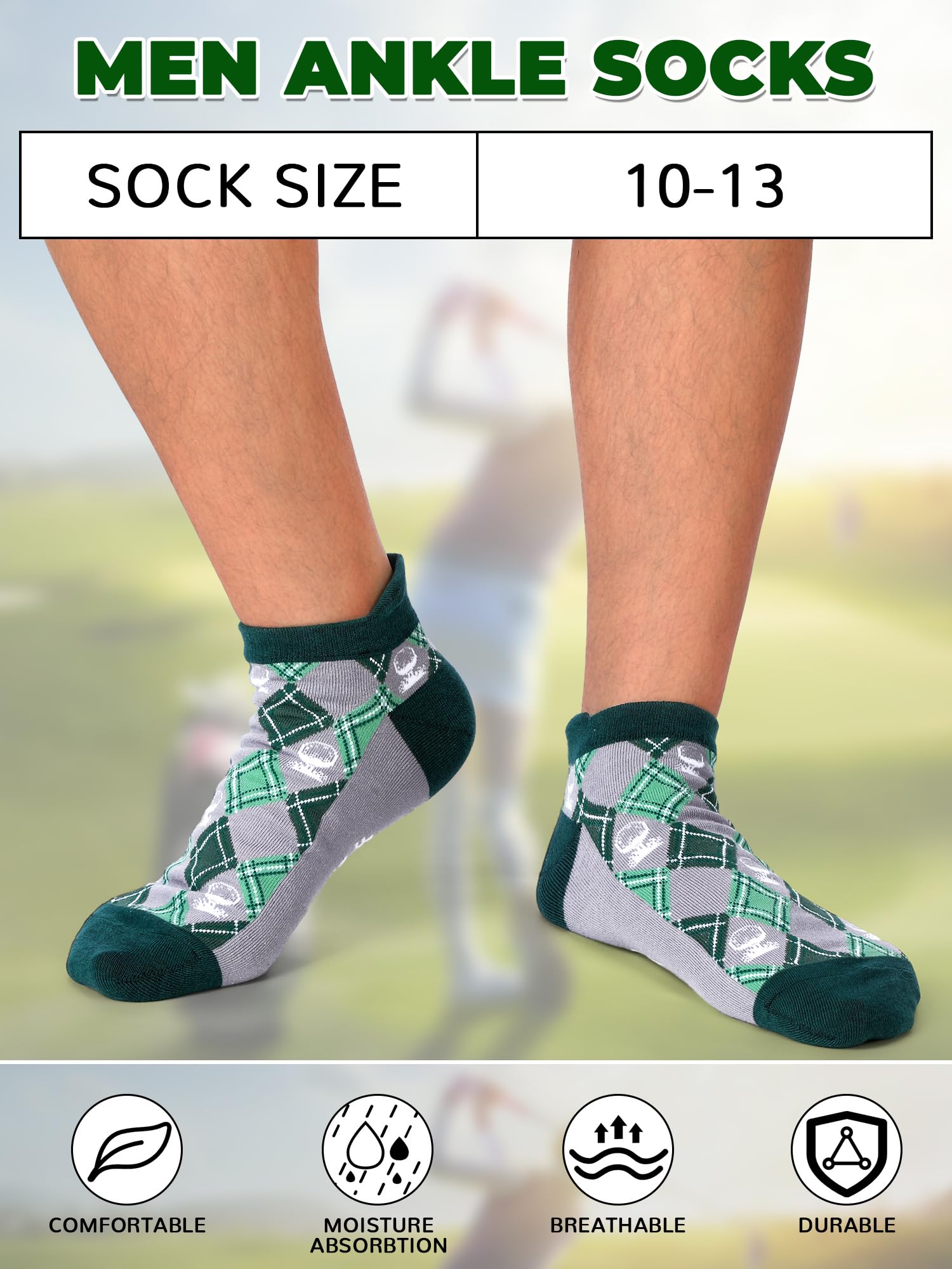 10 pares de calcetines de golf de corte bajo para hombre, calcetines deportivos acolchados en el tobillo, paquete múltiple