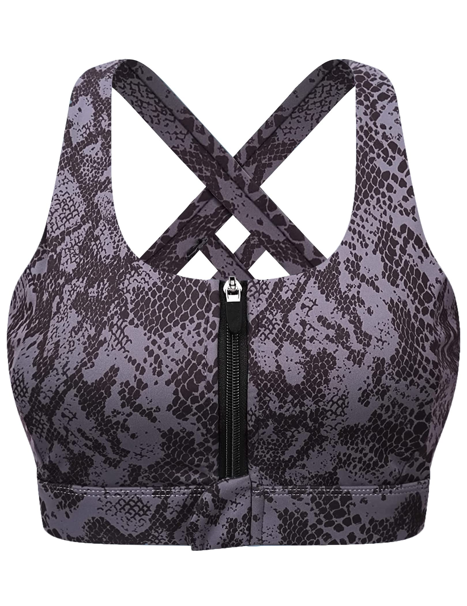 Coorun Sports Bras For Women High Support Front Zipper Crisscross