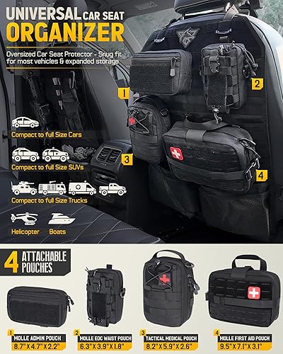 Miniatura 3 de WYNEX Juego de organizador táctico para respaldo de asiento de automóvil, accesorios de vehículo, panel Molle con 4 bolsas Molle desmontables, bolsa