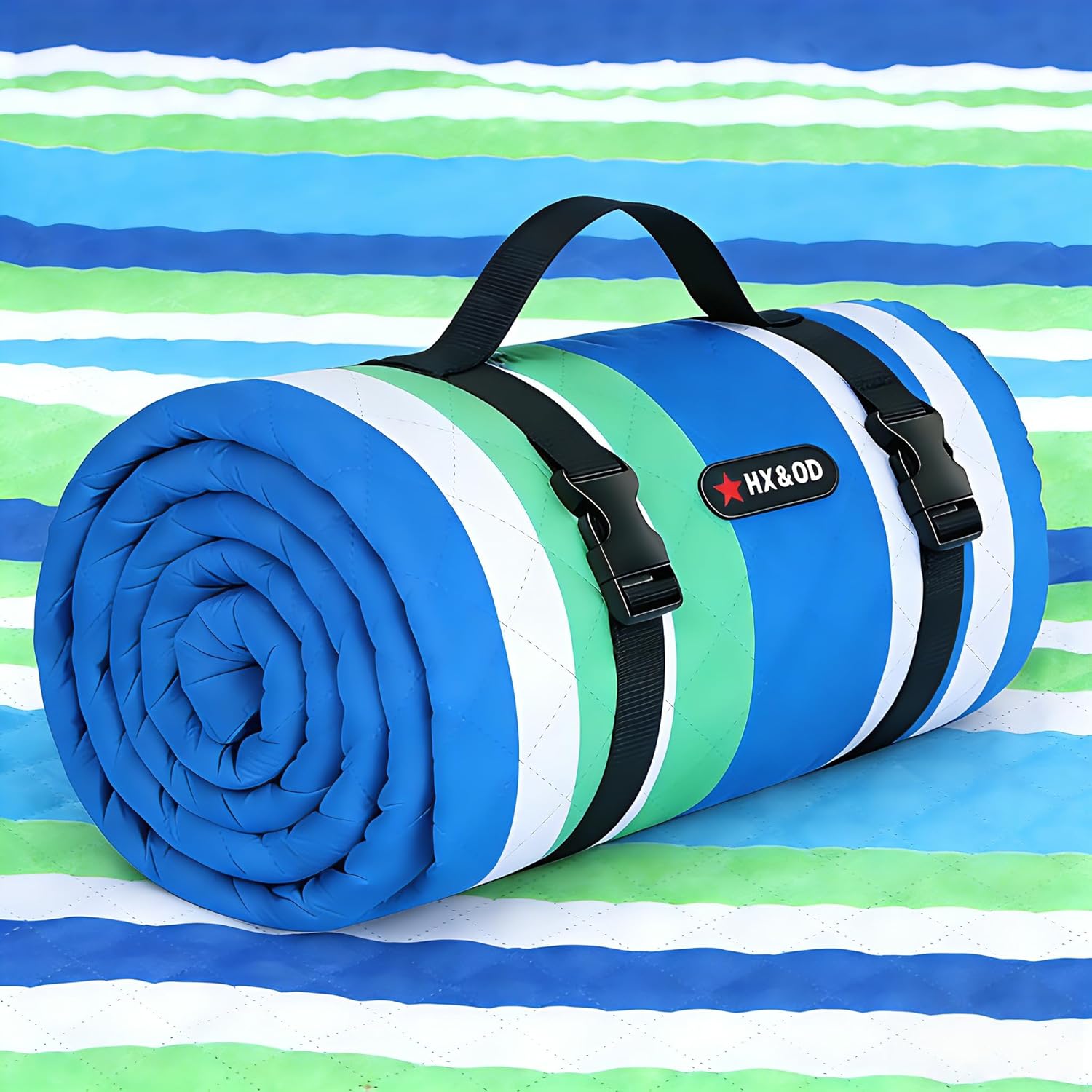 HX&OD Extra Large Picnic Blanket Outdoor 80”x80” Waterproof Picnic Mat Foldable 3-Layer Camping Blanket Portable with Carry Strap Park Blanket for Grass(Green)