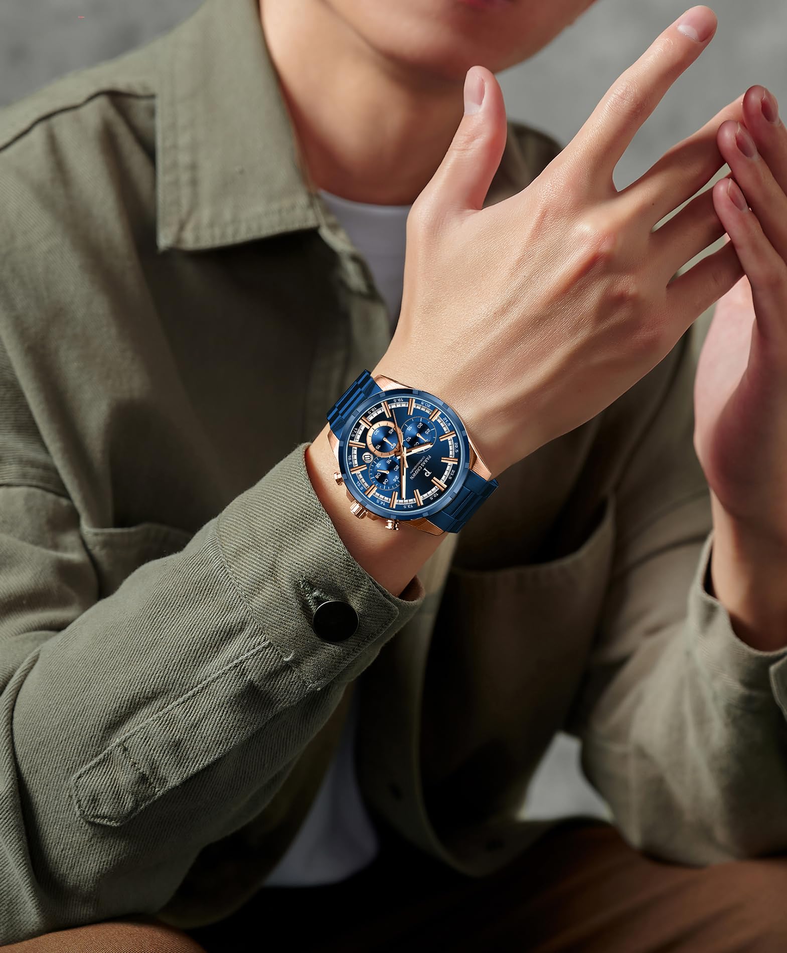 PC PARAS CROWN Orologio Uomo con Movimento al Quarzo Giapponese Cronografo Resistente all'Acqua 5 ATM Cassa in Acciaio Classico Elegante Orologio Cinturino in Silicone