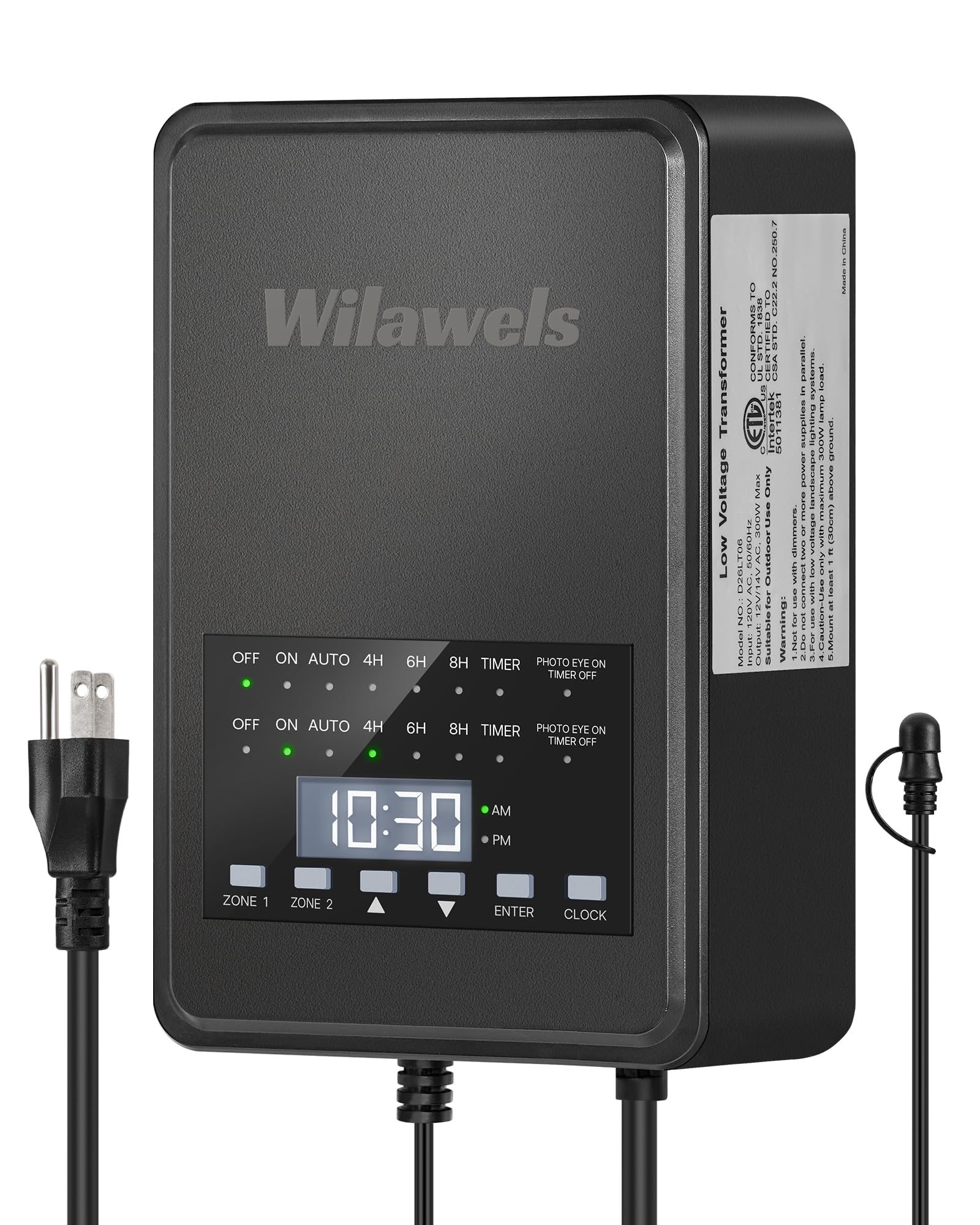 WILAWELS 300W Low Voltage Landscape Transformer, 2 Zone Independent Control 120VAC to 12/14V AC Low Voltage Transformer, Landscape Lighting