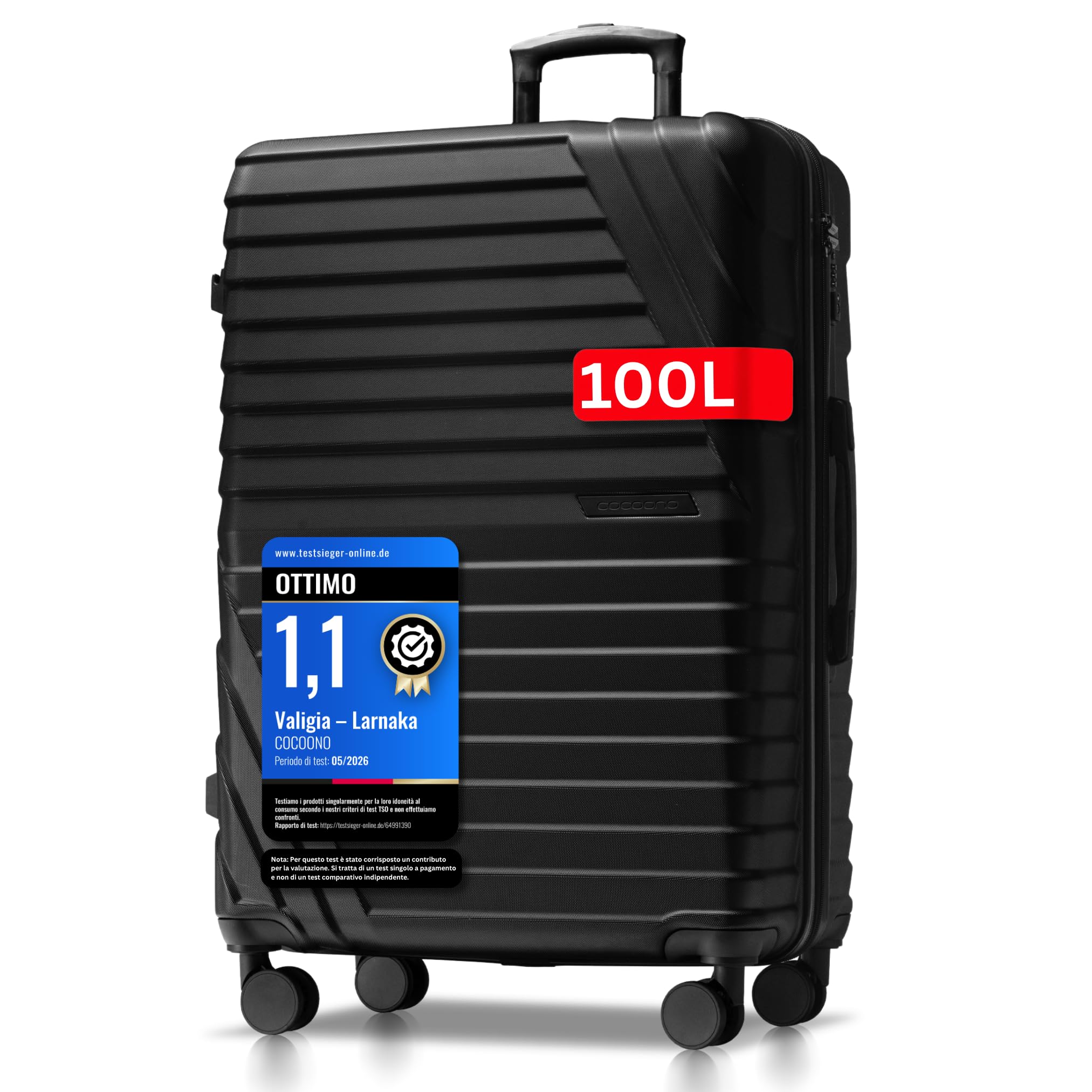 Cocoono Capienza 100-117 litri espandibile con soffietto, 78x50x30 cm, 4 doppie ruote girevoli a 360 gradi, lucchetto TSA integrato Trolley rigido (Nero, XL)