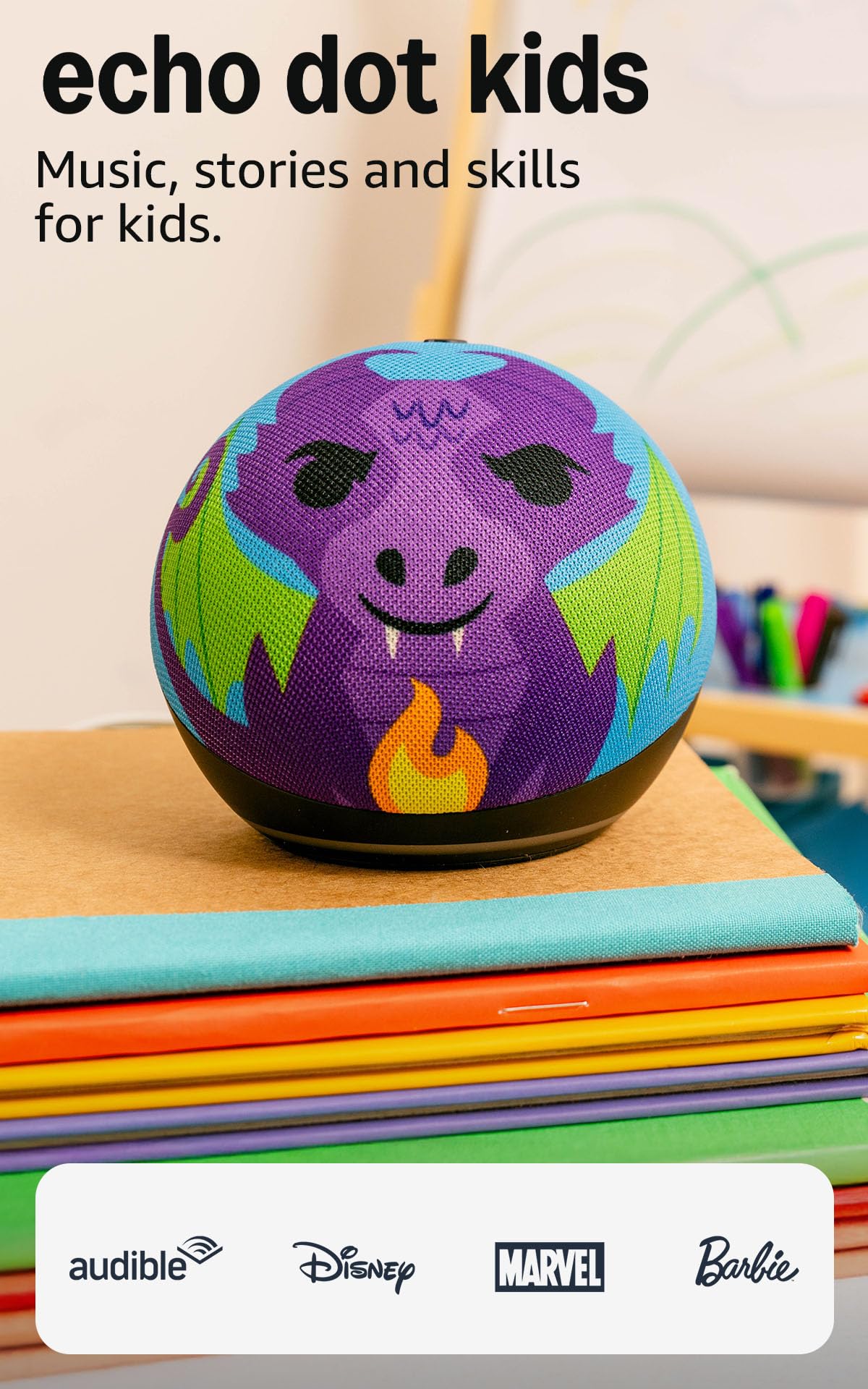 Amazon Echo Dot Kids (newest model) - Designed for kids, with Alexa+ Early Access, parental controls, Includes 1 Year of Amazon Kids+, Dragon