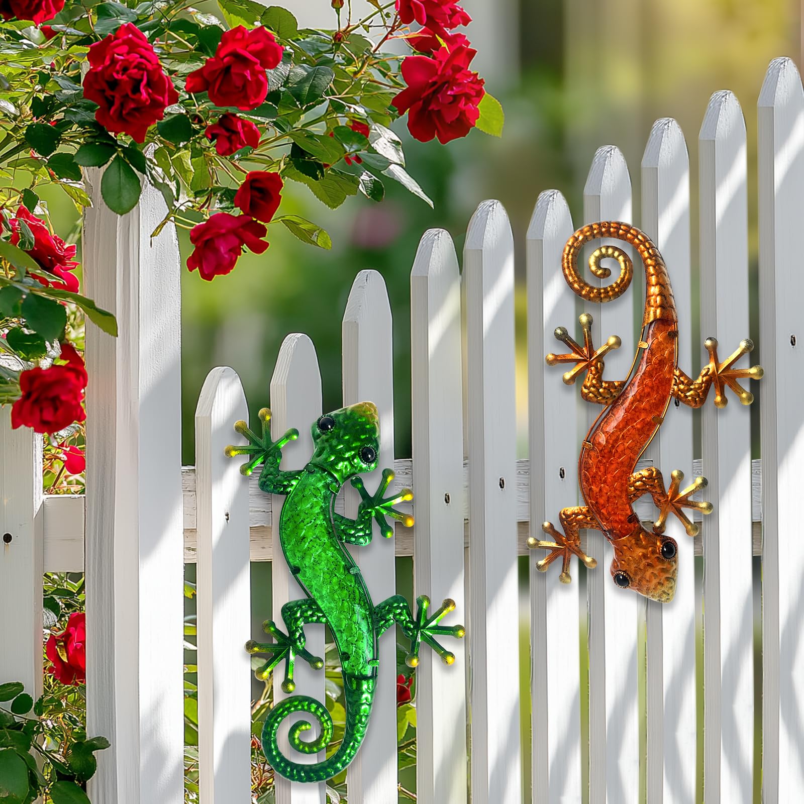 HONGLAND Gecko Ornaments Outdoor Metal Gecko Wall Art- 15 Inch Lizard Outdoor Decor Hanging Glass Sculpture - Image 2
