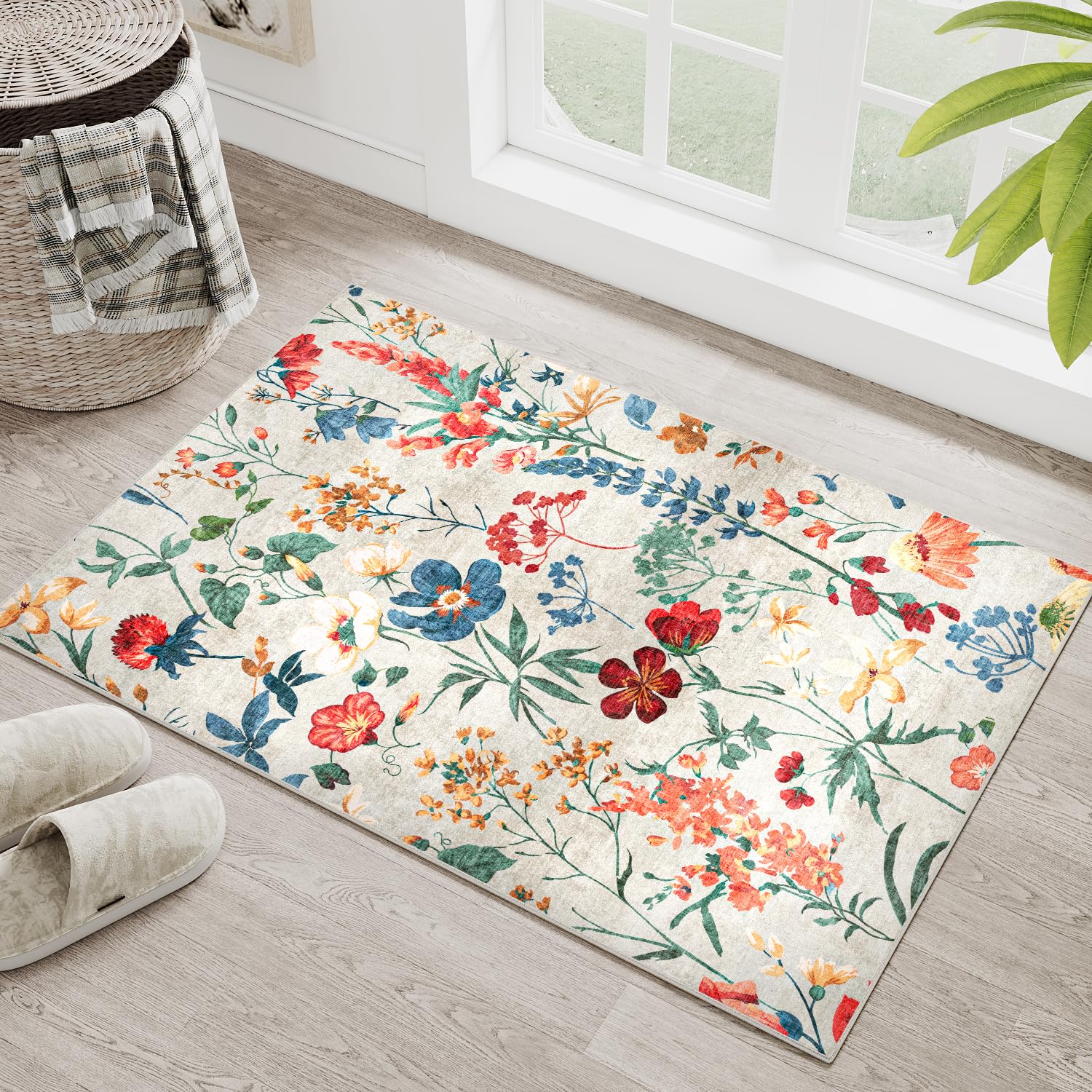 HUGEAR Vintage Teppich Wohnzimmer Wohnzimmerteppich Waschbarer rutschfest Teppiche Carpets Schlafzimmer Rug Esszimmer Büro Kinderzimmer Waschküchen Rugs Kurzflor Carpet