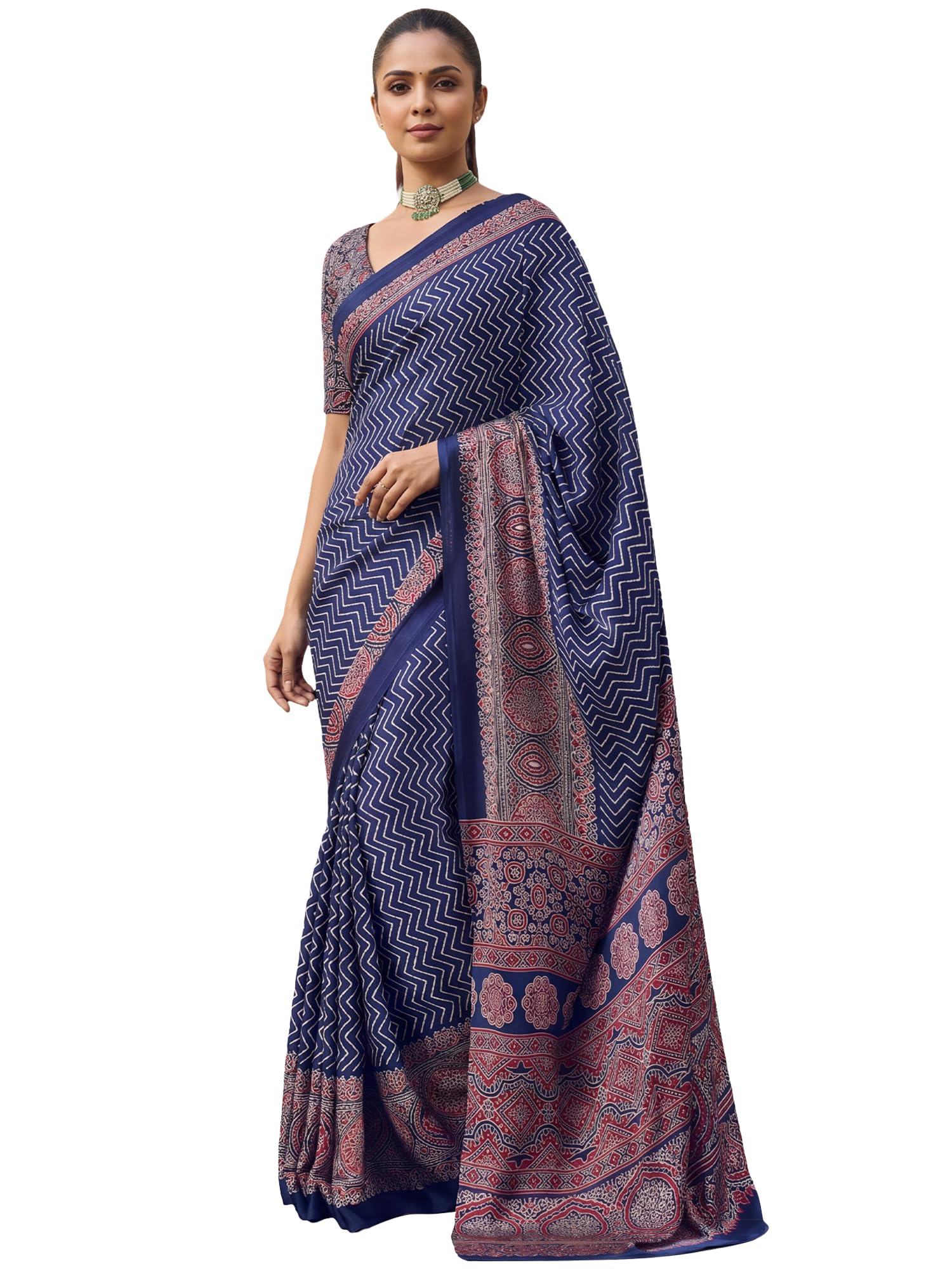Women's Satin Chevron Print Saree With Unstitched Blouse Piece|Satin Saree|Saree For Woman (PURAJRKH033A_GT_Parent)-image-16