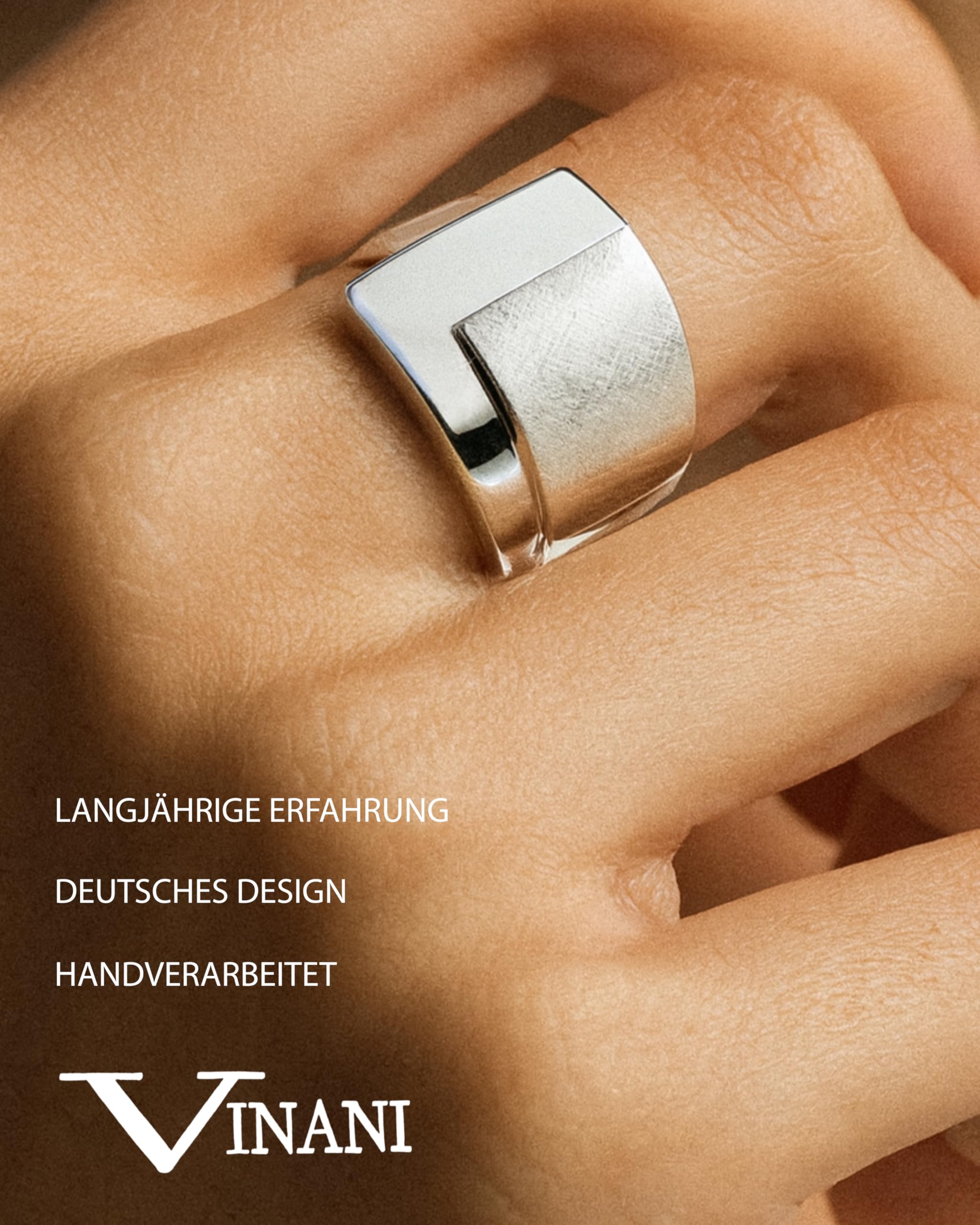 Vinani Damenring, 925 Sterling Silber – Schichten-Design mit 3 Ebenen, gebürstet und poliert, breites massives Band, handgefertigter zeitloser Schmuck für Damen