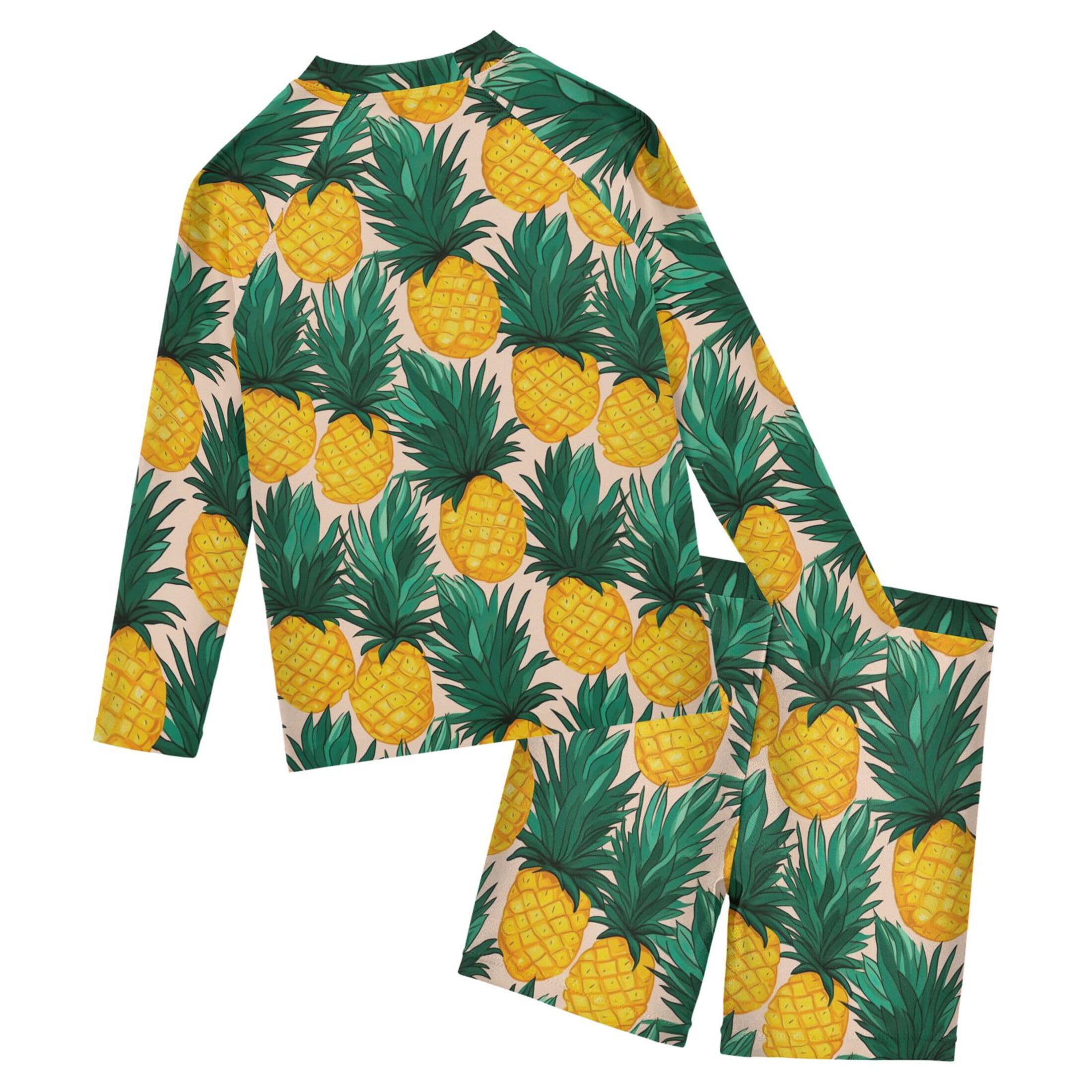 Pineapple Fruit Summer Toddler and Baby Boys' 2-Piece Swimsuit Trunk, Long Sleeve Rashguard Bathing Suit B0403895