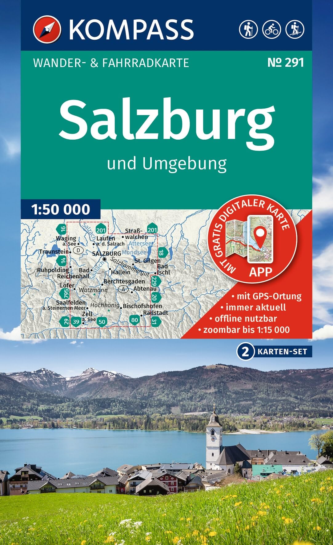 KOMPASS Wanderkarten-Set 291 Salzburg und Umgebung (2 Karten) 1:50.000: inklusive Karte zur offline Verwendung in der KOMPASS-App. Fahrradfahren. Skitouren.