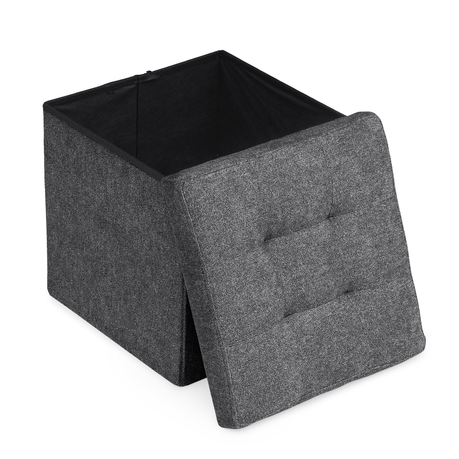 Photo 1 of Athena Collection 15" Storage Ottoman Bench Folding Bench with 40L Hidden Storage, Small Cube Ottoman Linen Foot Rest Stool Chest with Flipping Lid for Living Room, Bedroom, Entryway, Dark Gray