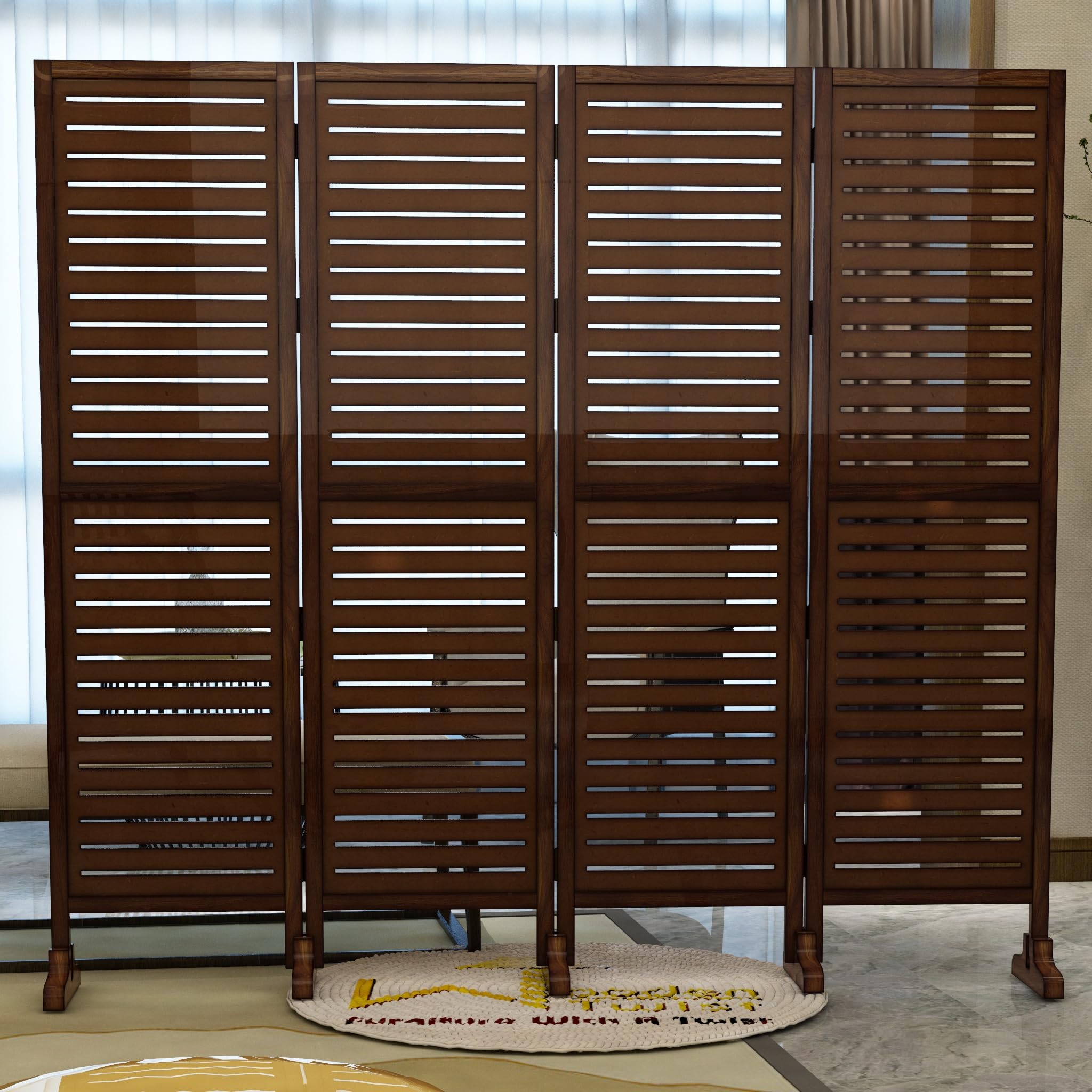 Wooden Twist Premium Solid Wood Room Divider (4 Panels)-image-33