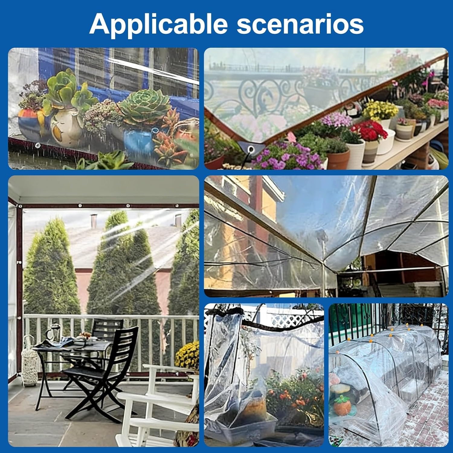 Clear Tarp Waterproof with Increase Grommets Windproof Rope, Heavy Duty PE Vinyl Tarps Transparent Tarpaulin for Patio Fencing, Rain, Wind, Cold, Chicken Coop(3x4m/9.8x13.1ft)