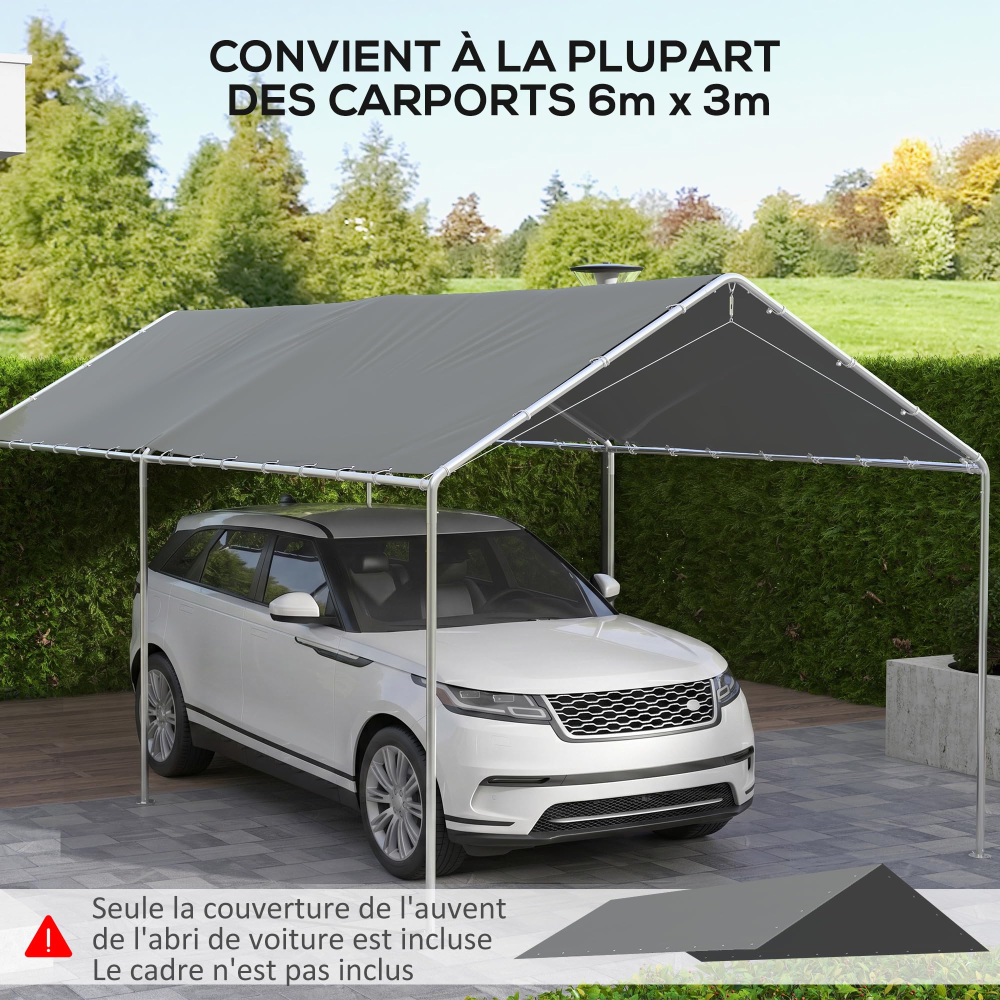 Outsunny Toile de Remplacement pour carport 3 x 6 m, bâche pour abri de Voiture avec 48 élastiques à Boules (Housse Uniquement, Cadre Non Inclus) Gris foncé
