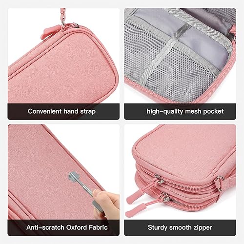 Miniatura 6 de Organizador electrónico de cables para viajes, bolsa de transporte para accesorios electrónicos, portátil, impermeable, de doble capa, bolsa de Rosa