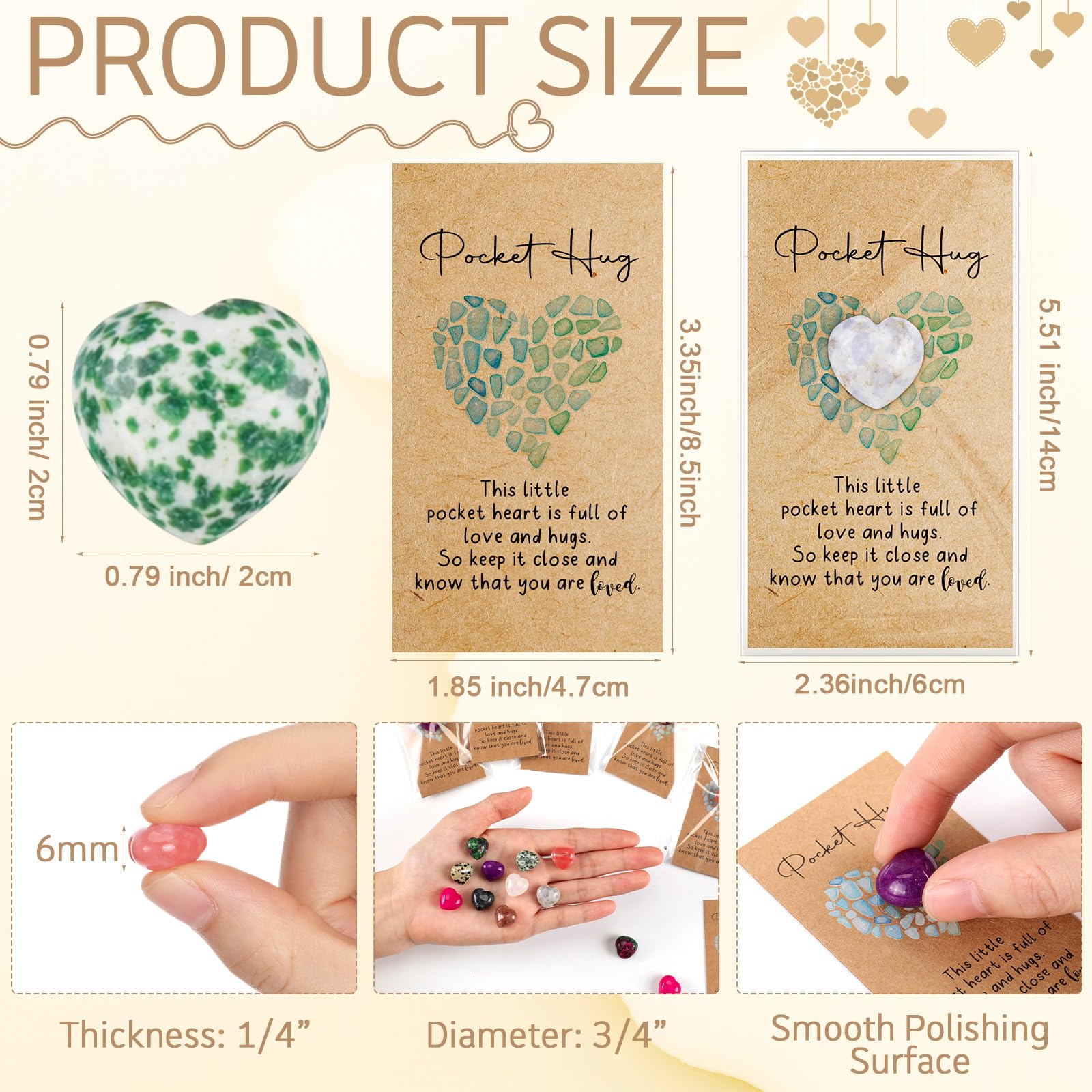 Nosiny 30 Sets Heart Stones Bulk Gift for Women Pocket Hug Token Gift Cards 0.8'' Natural Heart Crystals and Healing Stones with Card Mental Health Favor for Graduation Teacher Nurse Friend Coworker