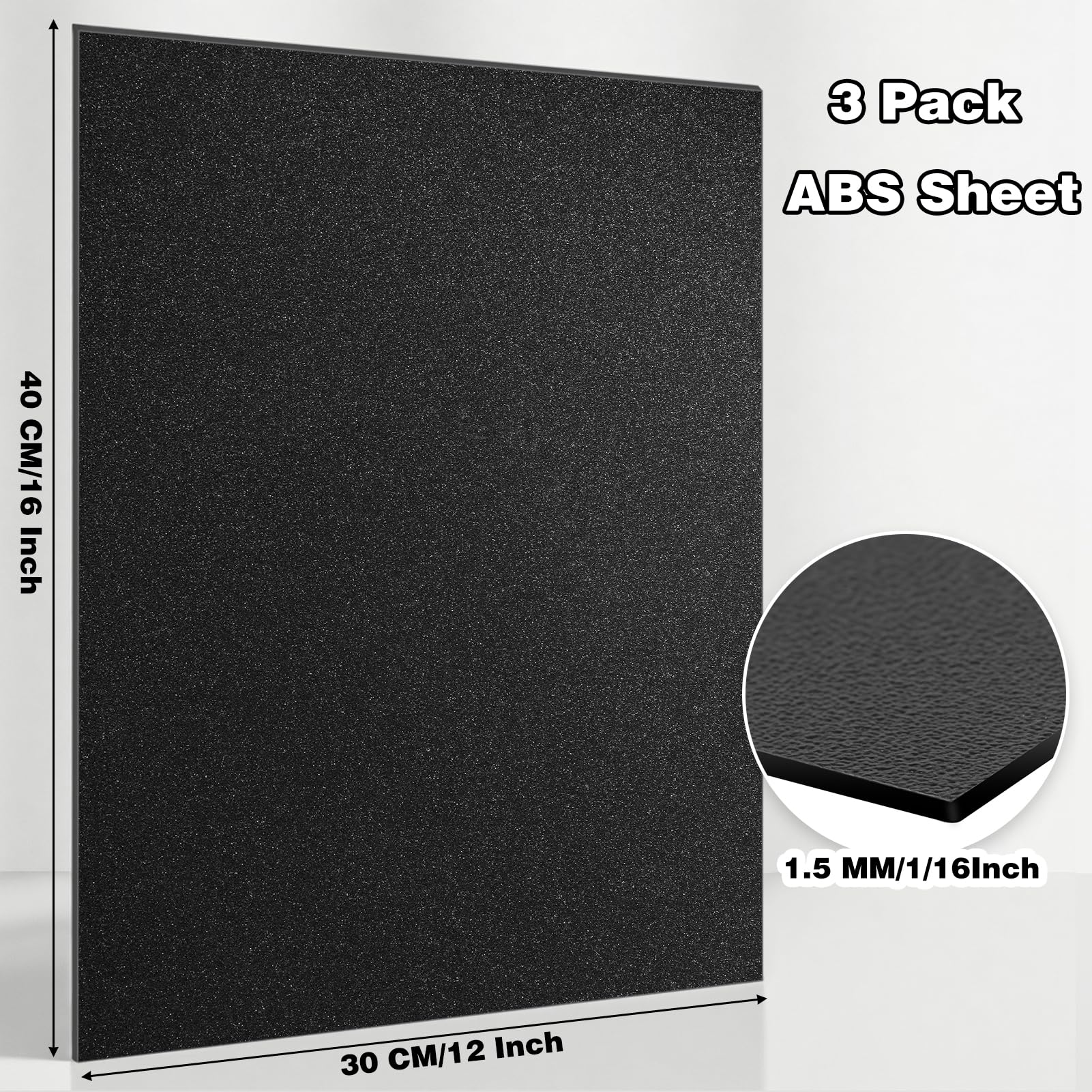 ABS Plastic Sheets - 1/16" Thick, Black (Pack of 3) -2 ABS Plastic Sheets - 1/16" Thick, Black (Pack of 3) -2
