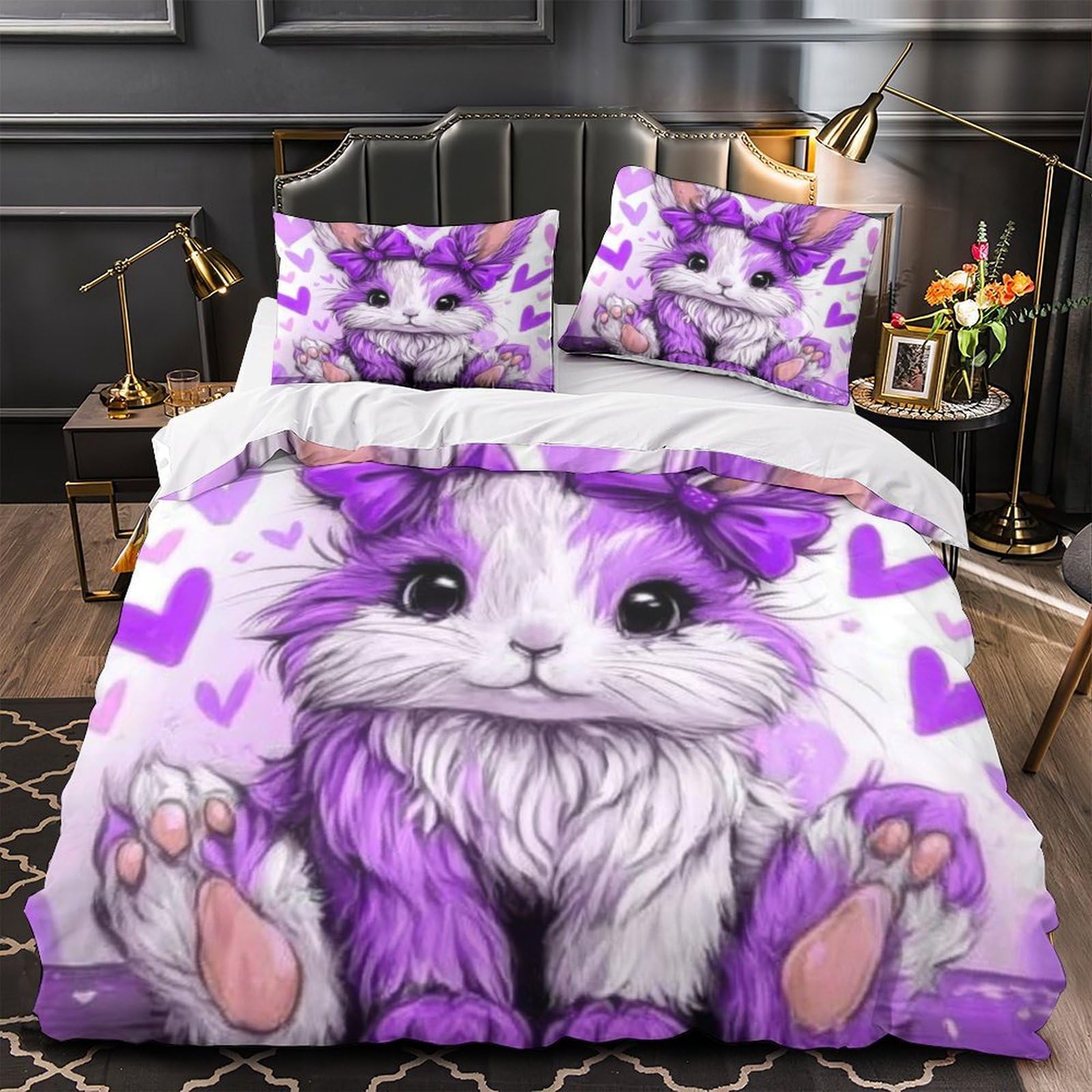 Parure de lit imprimé 3D lapin housse couette 135x200cm