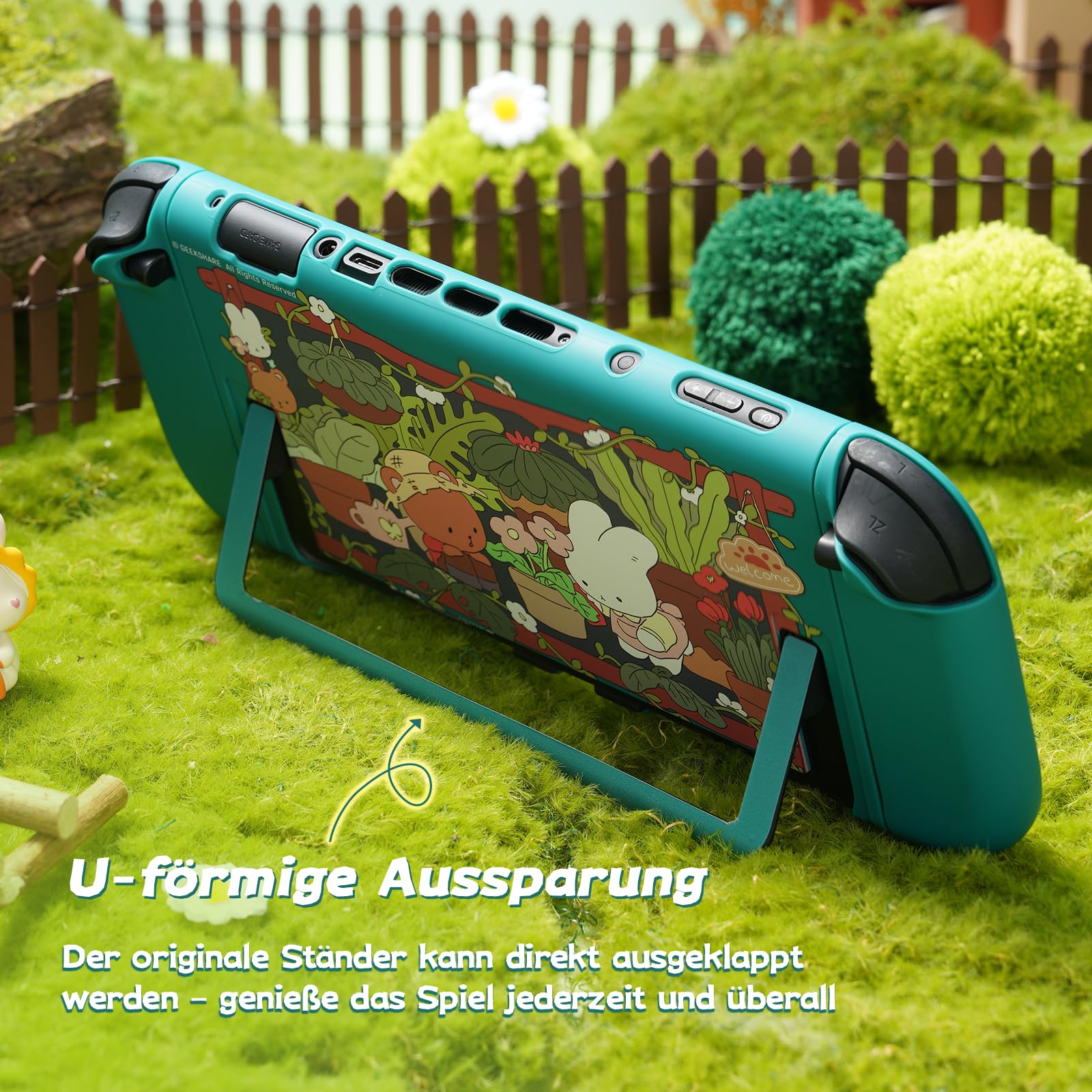 GeekShare Schutzhülle kompatibel mit Switch 2, niedliche, dockbare Cartoon-Hülle kompatibel mit Switch 2, kratzfestes und stoßfestes Design – Bunny Garden