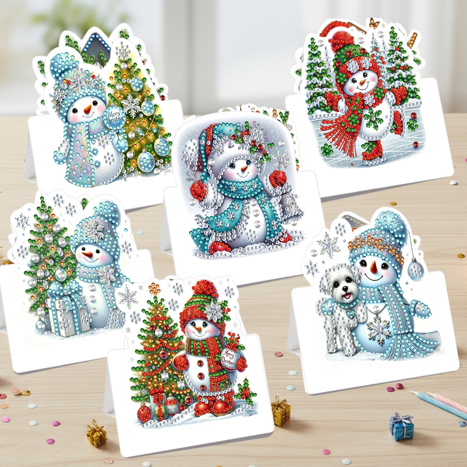 6 Packs DIY Diamond Art Christmas Cards with Envelopes – 5D Crystal Diamond Art Painting Card Kits for Family and Friends, Handmade Postcard Gifts for Christmas