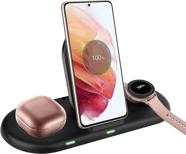 3 in 1 Wireless Charger for Samsung, Wireless Charging Station Compatible with Samsung Galaxy S22/Z Fold 3/S21 FE/ S20/S10/S9/Note20, Galaxy Watch 4/3/Active/Gear S3/S4, Galaxy Buds Pro