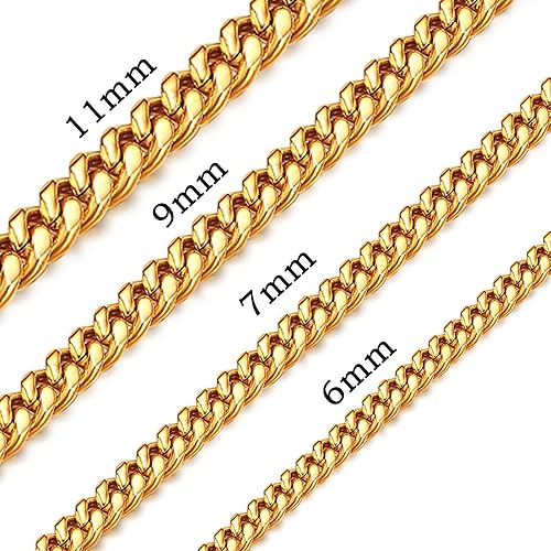 Miniatura 4 de SANNYRA Collar de cadena cubana de Miami para hombre chapado en oro real de 18 quilates collar de eslabones de acero inoxidable para hombres y