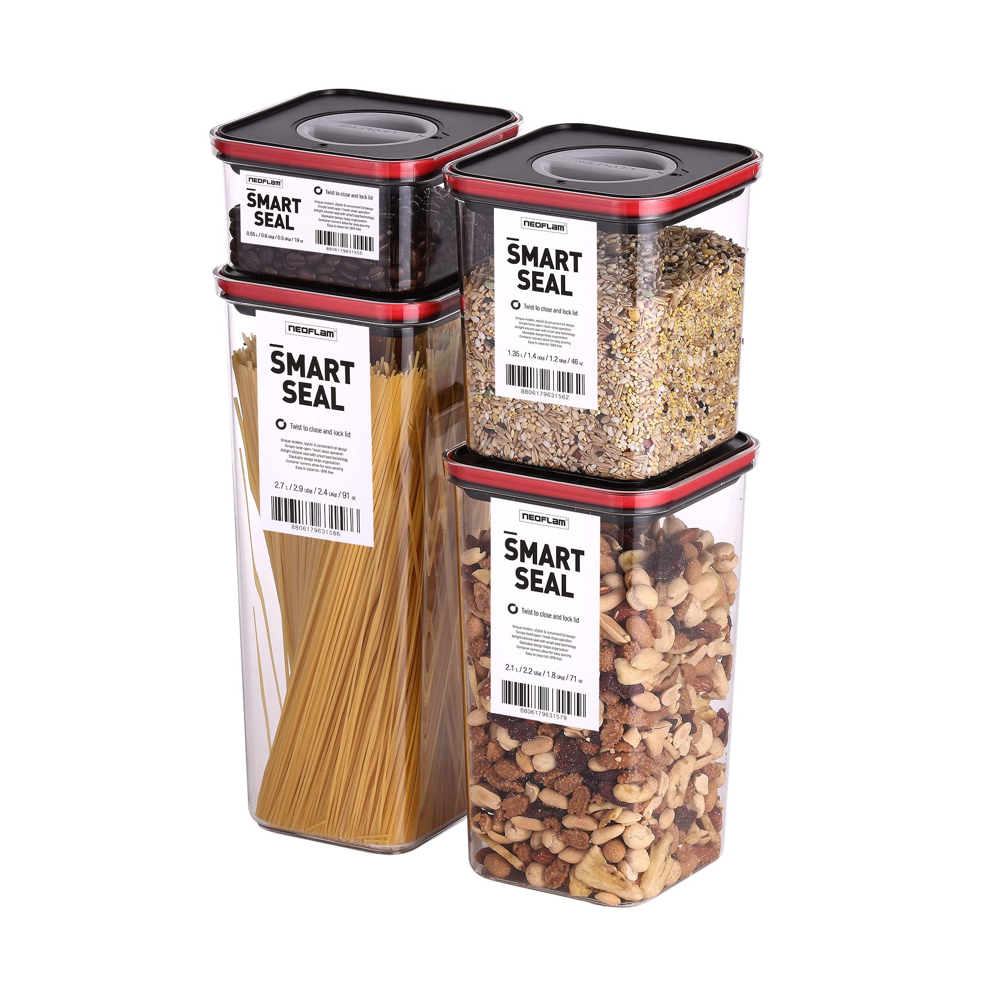 Storage Jars Neoflam Smart Seal Set Of 4 | Airtight, Leak-Proof