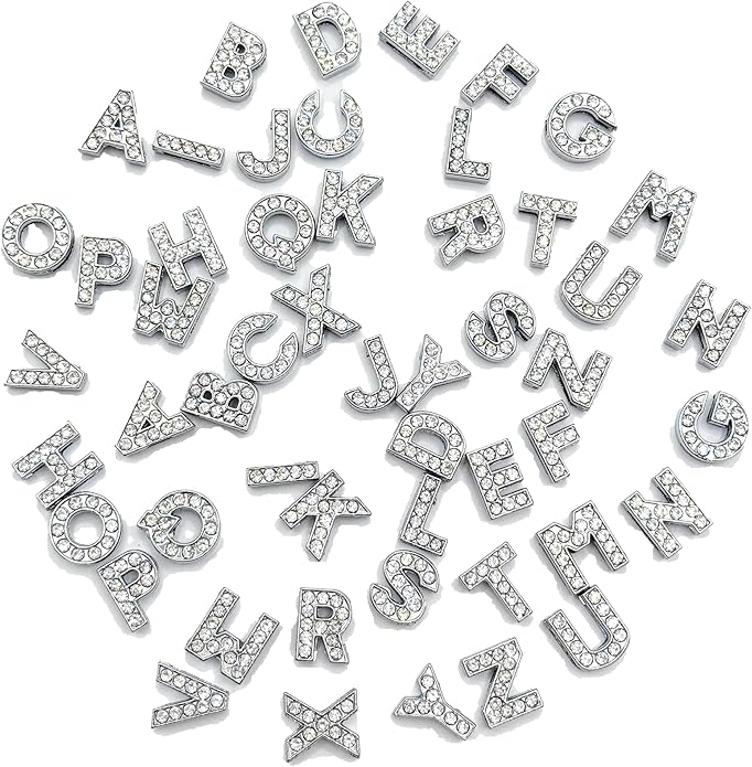 52pcs Rhinestone Letter Charms for DIY Jewelry Making, Sparkling Alphabet Charms Multi-Use for Phone Case/Sneaker Shoe Lace/Bracelet/Necklace Decoration.