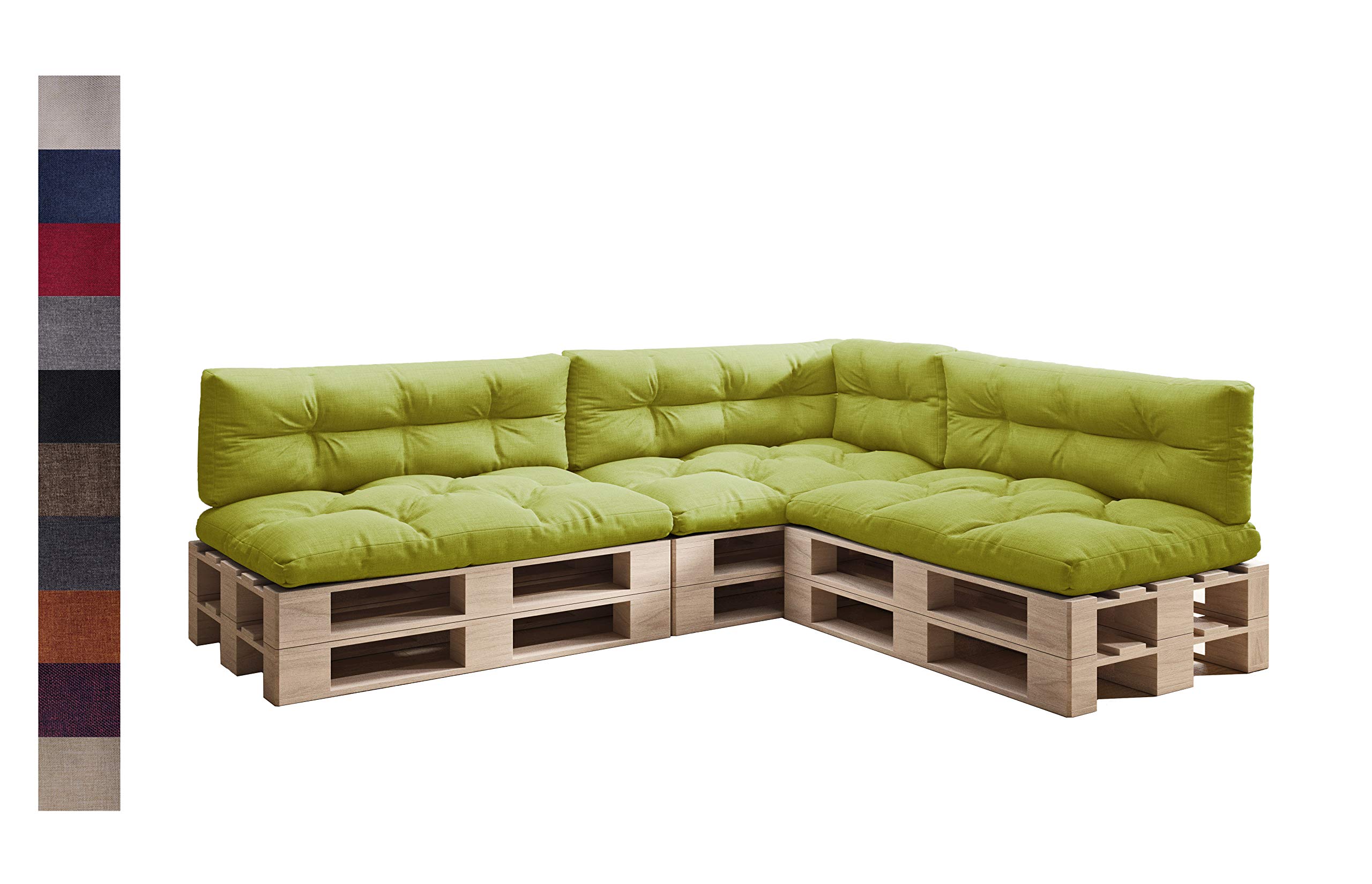 sunnypillow Set of 7 Cushions for Pallet Euro Sofa, Garden, Living Room – Outdoor – Large Bench Cushions – Various Sizes and Colours to Choose From – Floor Mattress (Seat + Back) – Green - 1