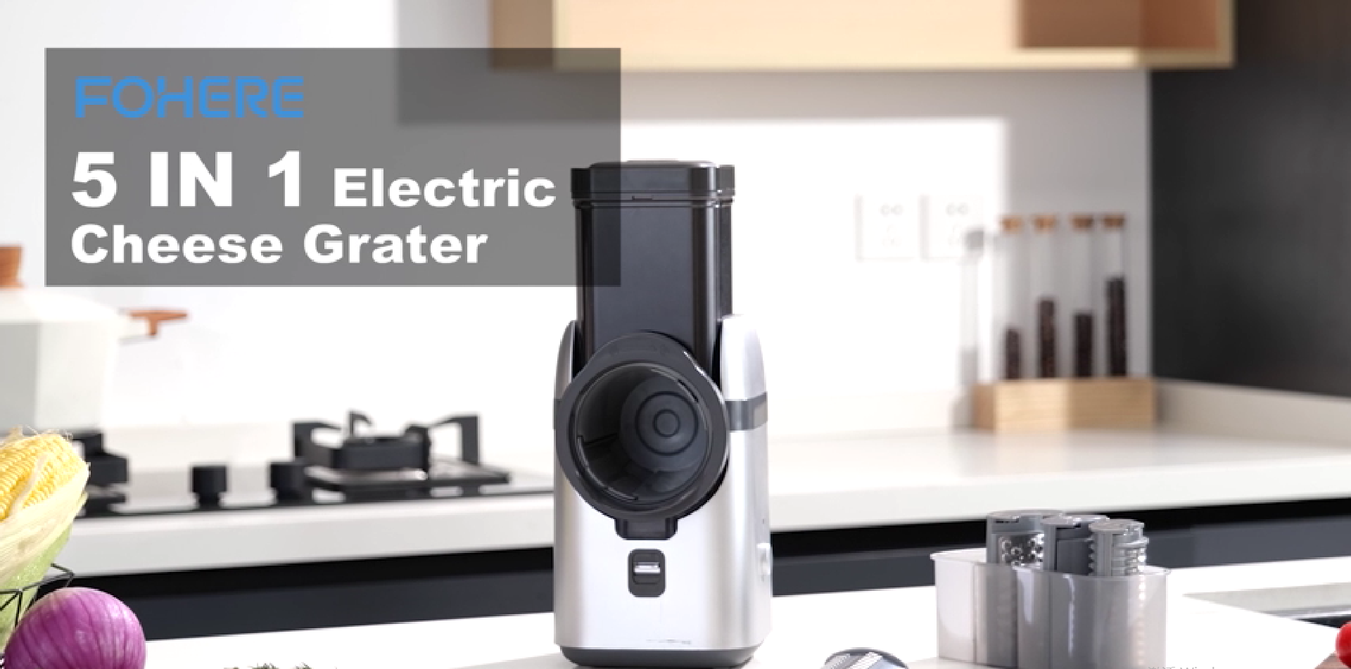 Grattugia Elettrica FOHERE Per Formaggio E Verdure - 200W, 4 Coni Intercambiabili, Rosso - Foto 7