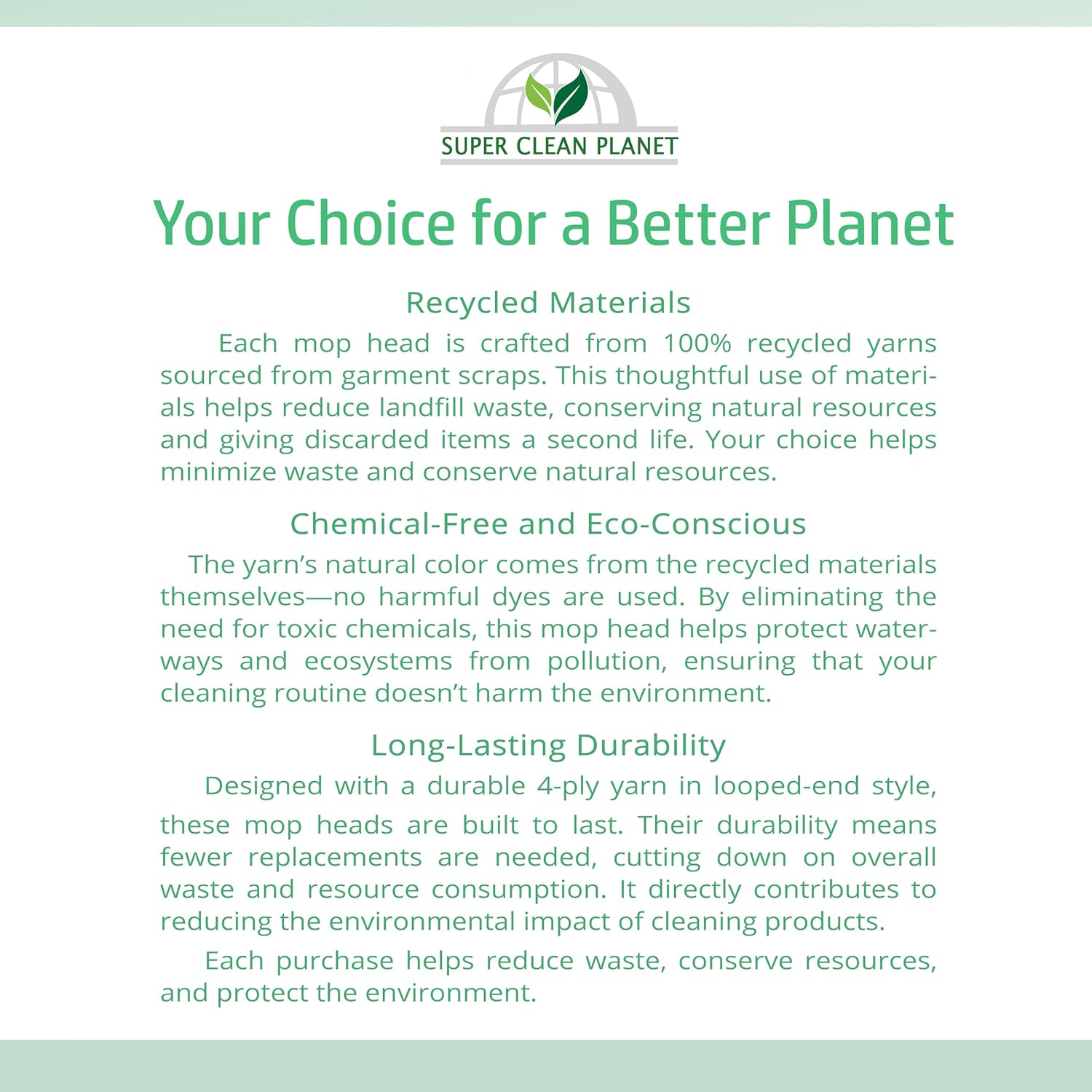 Super Clean Planet Heavy Duty Mop Head Refill (3-Pack) – Industrial Blue Cotton, Looped-End Wet Mop Heads for General, Commercial, Janitorial & Floor Cleaning