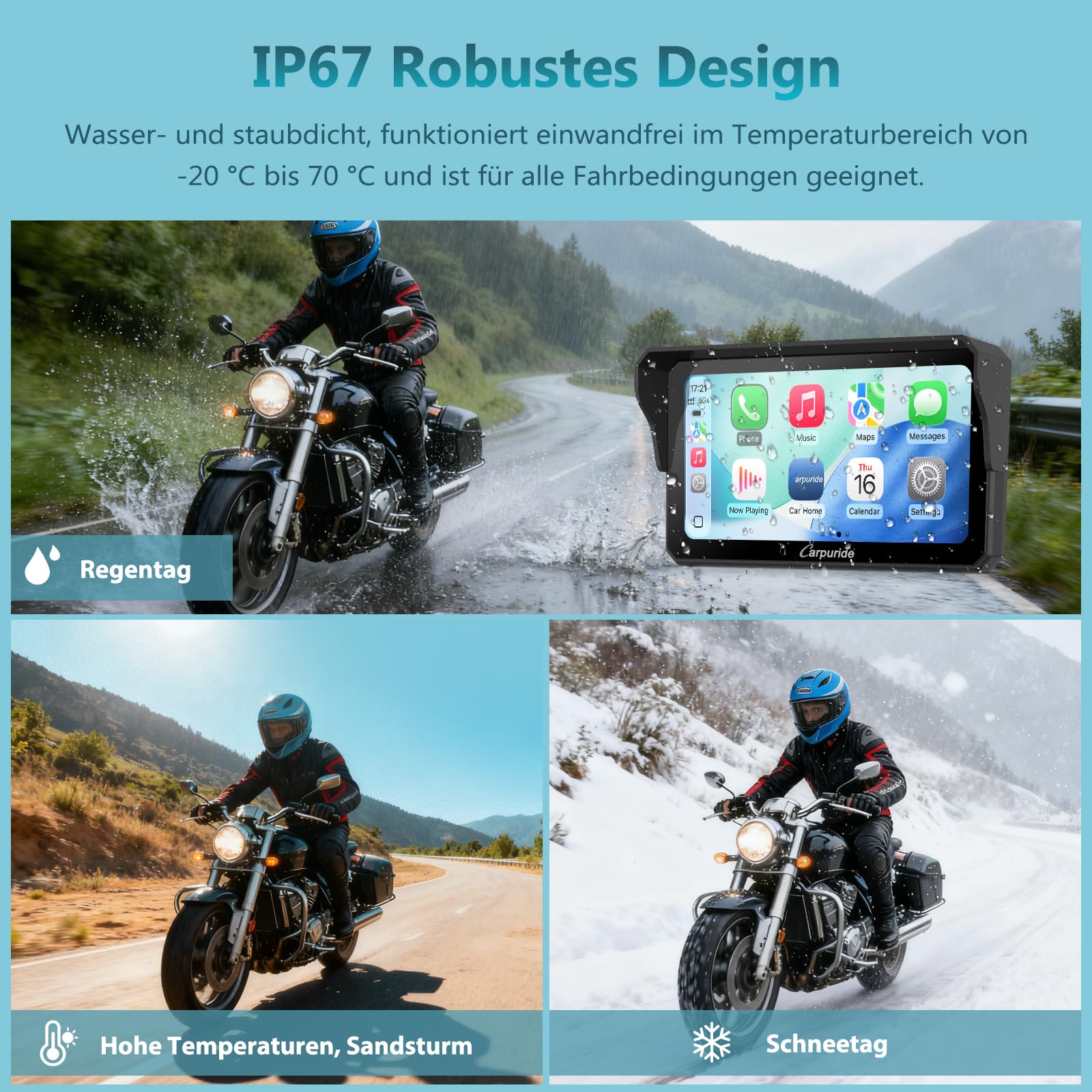 Carpuride W602S Pro Motorrad CarPlay Bildschirm mit BM05 für Plug-and-Play, Kabelloses CarPlay & Android Auto, 6,25" Wasserdichter Touchscreen, OTA, Dual-Bluetooth, Intercom-Funktion, Kabel Controller