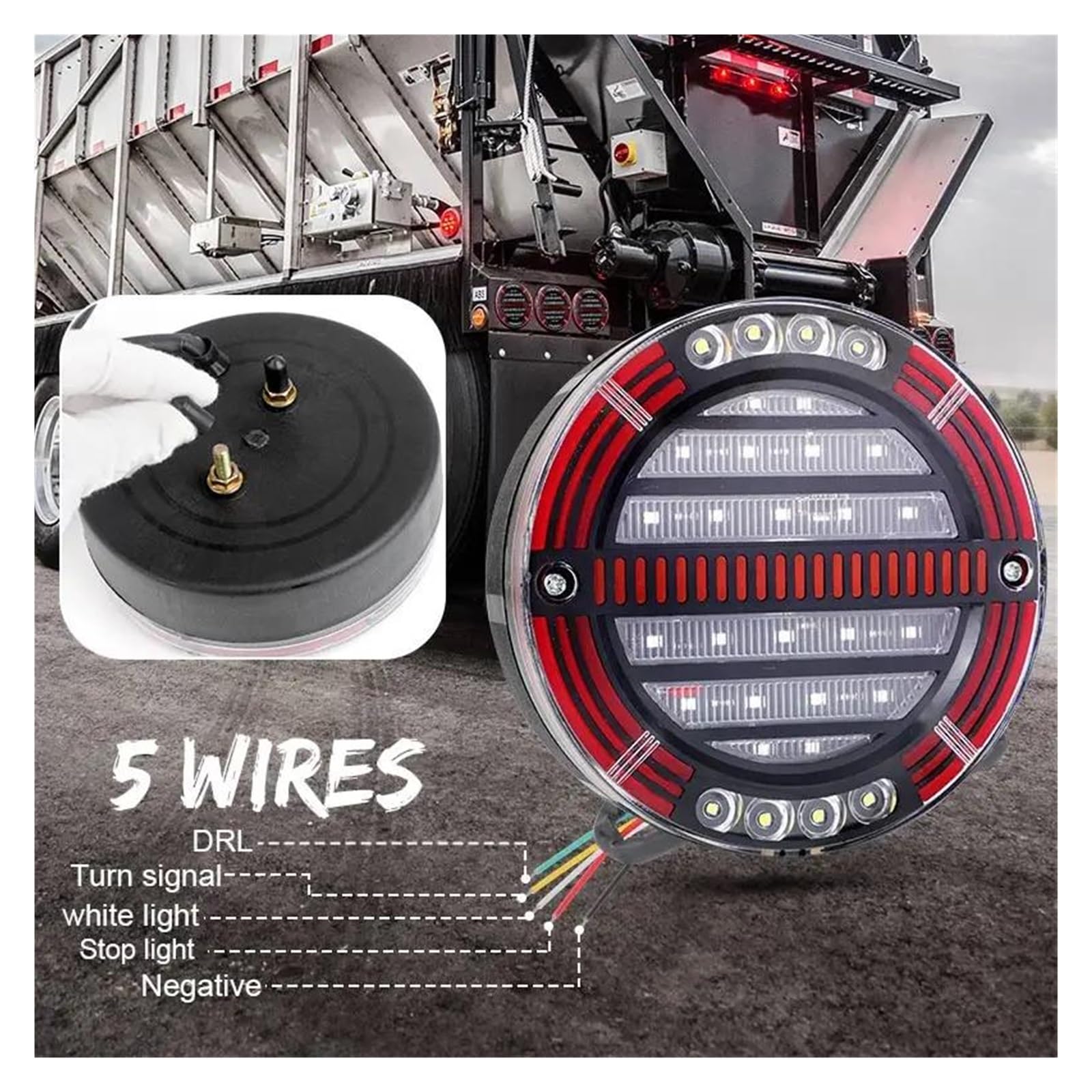 Luz Matrícula Luz Trasera LED Redonda 5,5 Pulgadas Freno secuencial Giro y Marcha atrás para Coches Camiones remolques Tractores Furgonetas 12 V y 24 V. Reemplazo Luces Traseras