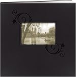 Pioneer 12-Inch by 12-Inch Embossed Leatherette Postbound Album with Window, Black with Ivy