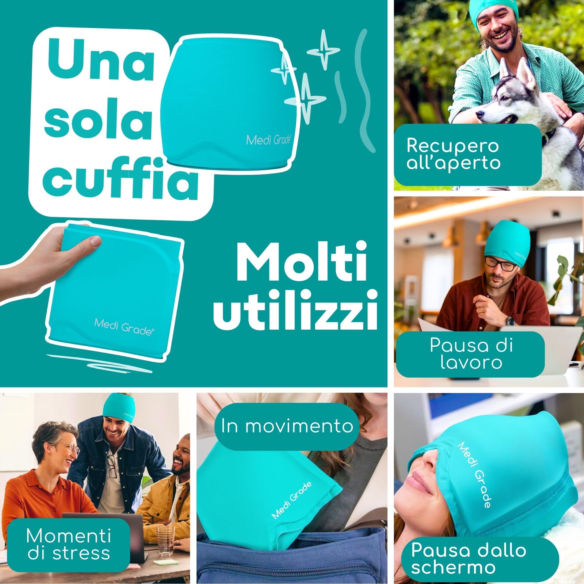 Medi Grade Cuffia in Gel per Emicrania – Cappello Rinfrescante per Cefalee con Terapia del Freddo – Maschera Mal di Testa Morbida, Oscurante e Riutilizzabile