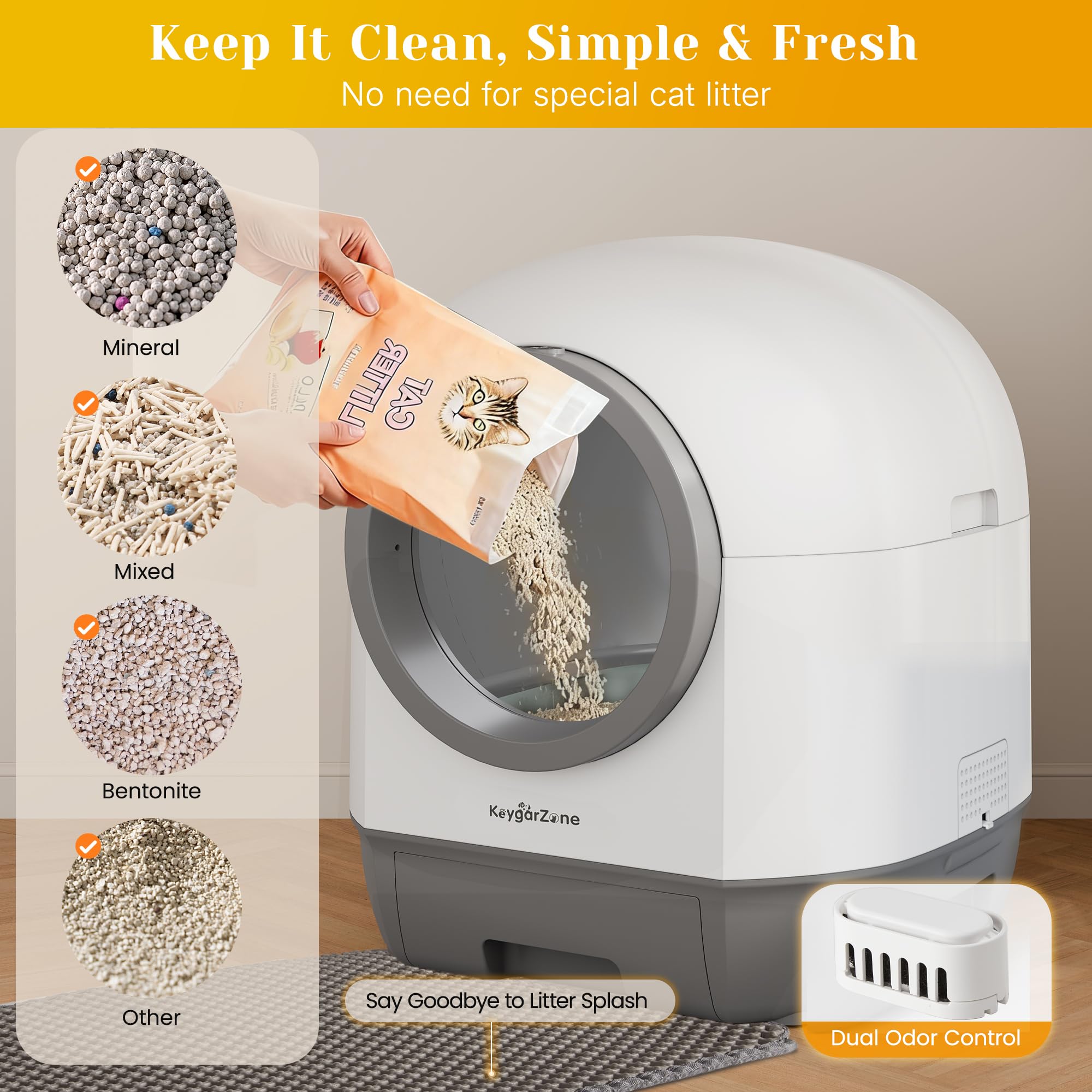 Automatic Smart Self-Cleaning Litter Box with APP Control, 90L Large Space for Adult Cats，Infrared Sensors, Sleep Mode, and Remote APP Control-Hands-Free Operation, White - image 8