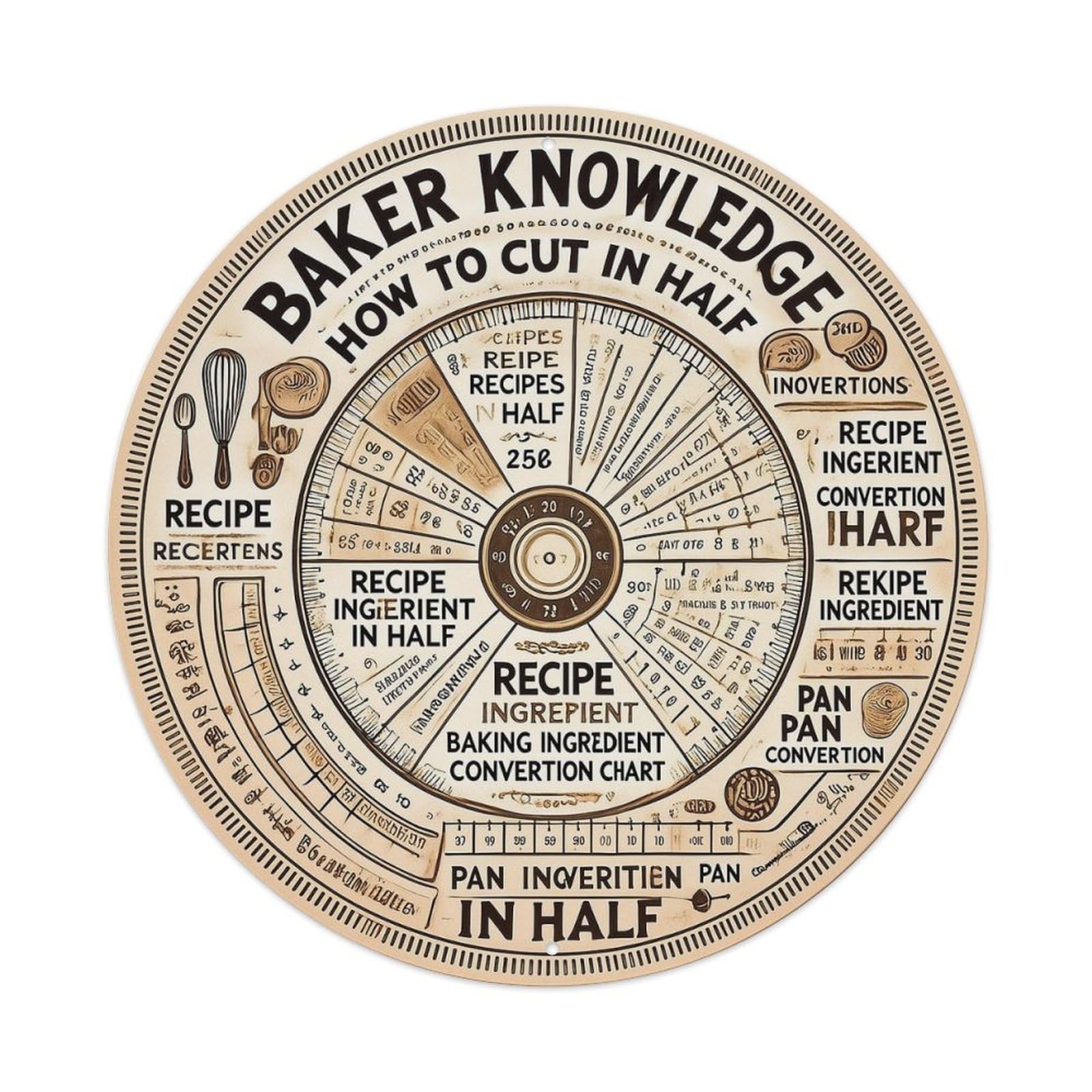 Baker Knowledge Recipe Conversion Chart Metal Tin Sign Plaque