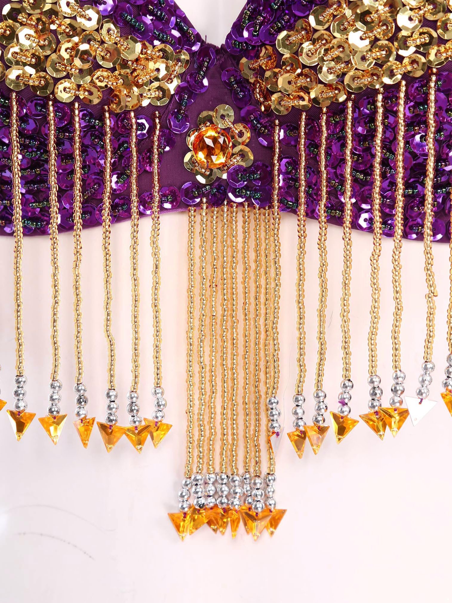 ranrann Traje de Danza del Vientre para Mujer Top Corto Sujetador y Pantalones de Lentejuelas Brillantes de Princesa Árabe Disfraz de Bailarina India