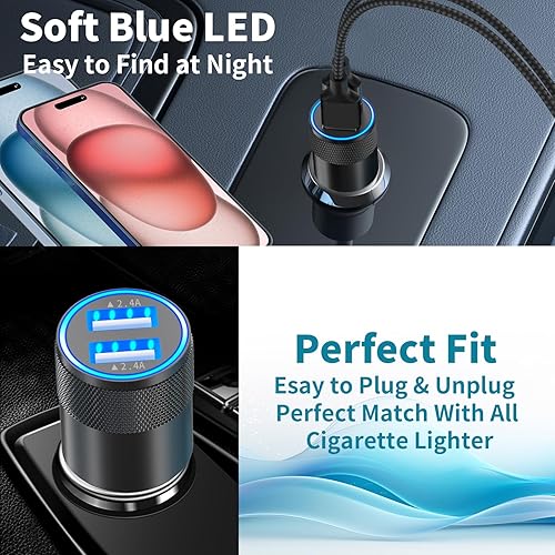 Miniatura 7 de Apple MFi Certified iPhone Charger Fast Car Charging, BARMASO 66W USB-C PD&QC3.0 Power Rapid Car Charger + Built-in 6FT Lightning Coiled Cord Quick