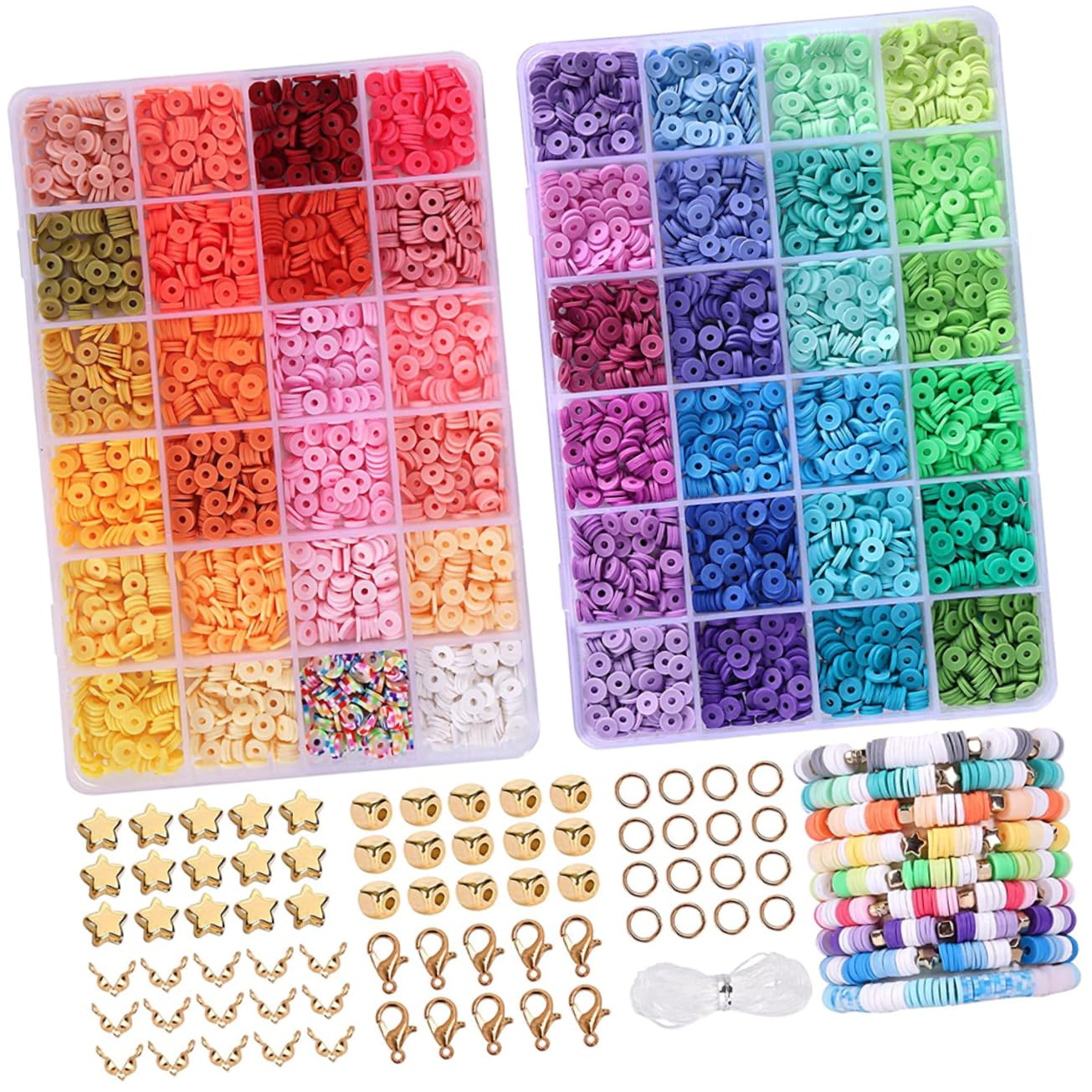 EXAOMBLE Kit Pulseras y Collares DIY para Hacer Cuentas de Arcilla Polimérica Caja de Almacenamiento para Manualidades y Coordinación Visual
