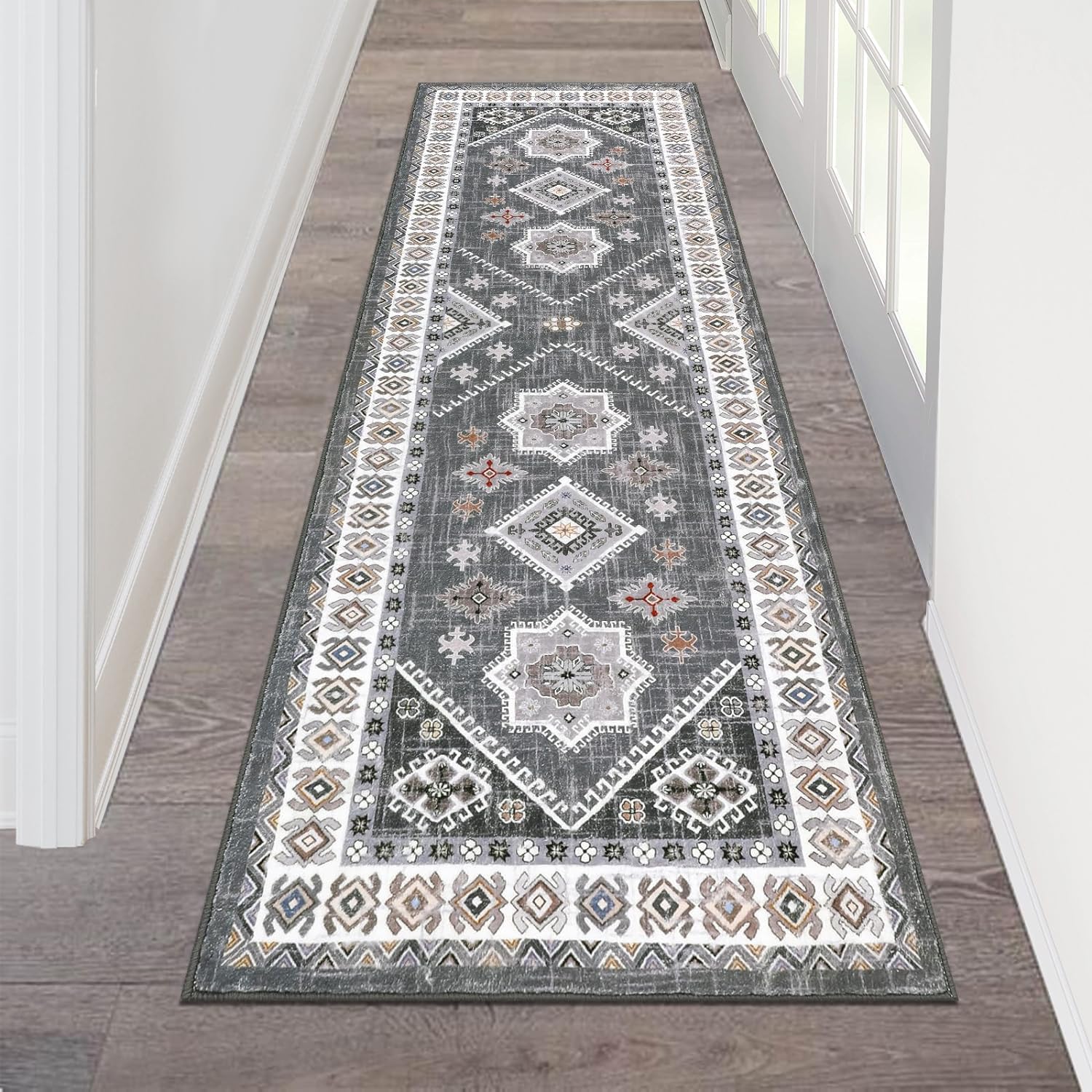 HEBE Runner Rug 2x6, Non Slip Washable Boho Rug Runners for Hallway, Vintage Floor Carpet Runner for Kitchen, Entryway, Bathroom, Bedroom, Farmhouse,