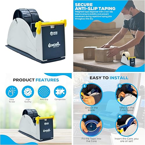 Miniatura 5 de Excell ET-227 Dispensador superior de escritorio de acero de doble rollo azulgris 2 pulgadas de ancho (3 pulgadas de núcleo) + imán LuxProdX