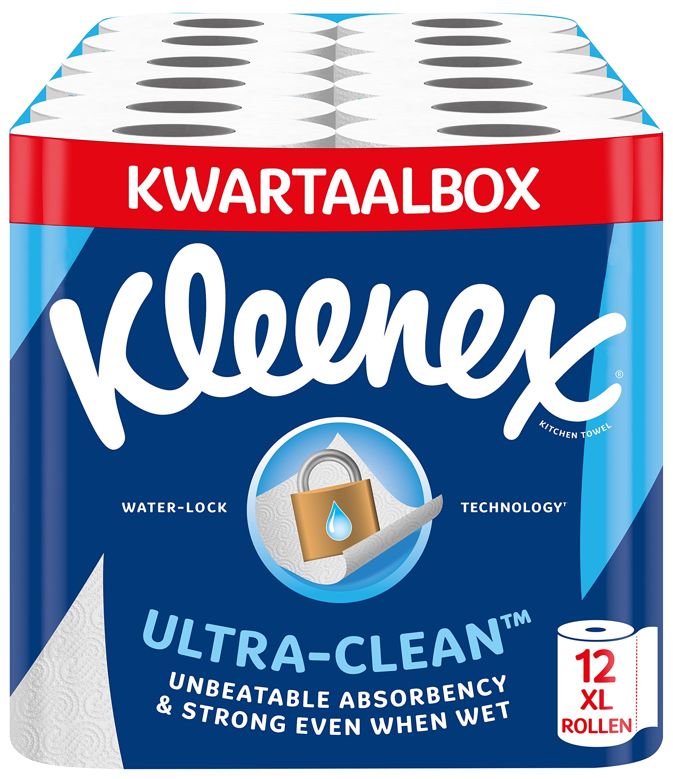 Kleenex keukenroll Ultra Clean - 12 Maxi XL keukenrollen - Onovertroffen absorptievermogen en sterkte keukenpapier - 100% recyclebare verpakking