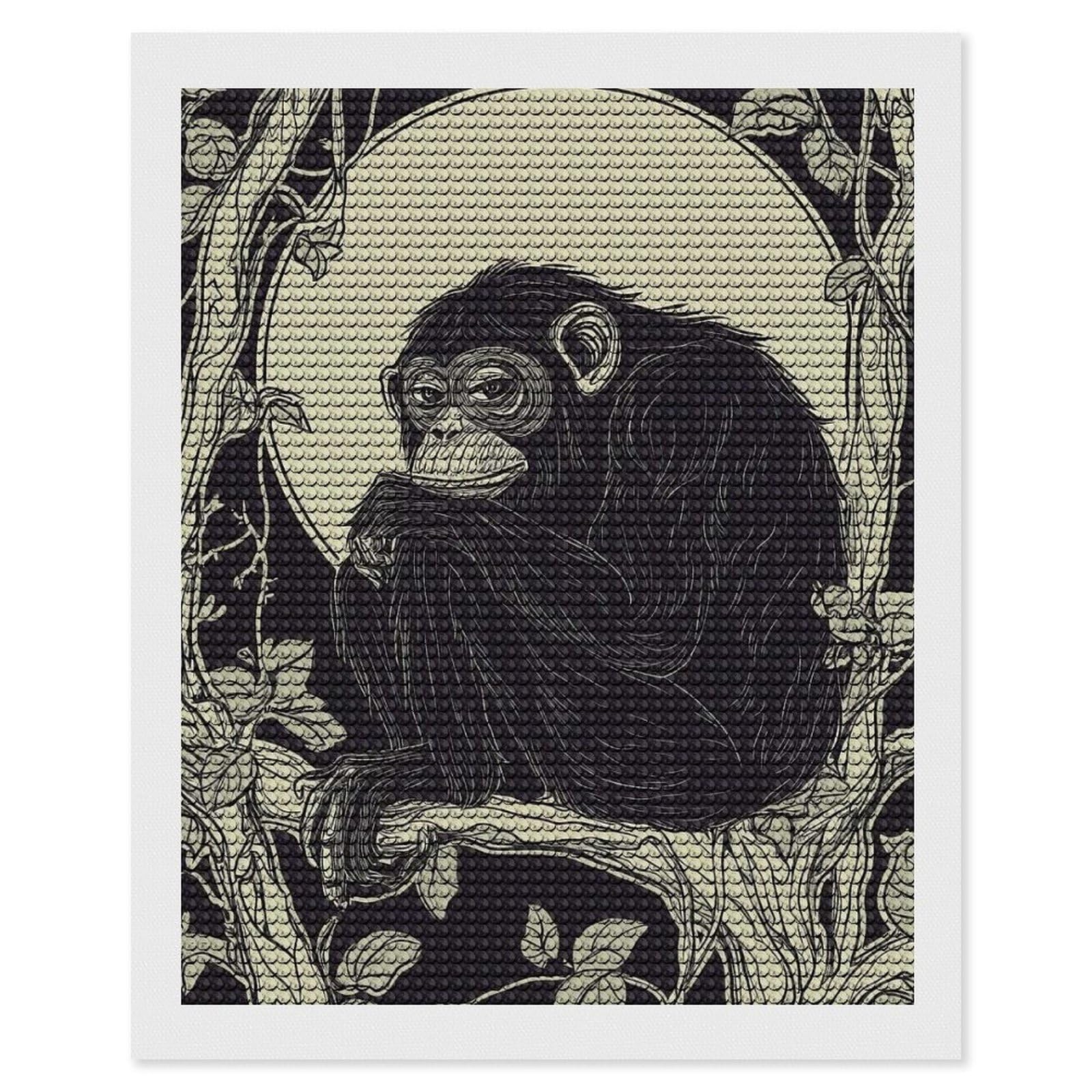 Junmoney Chimpanzee in Moonlight Diamond Painting Canvas Set 16"x20", Satisfying Creative Project, Easy to Follow Symbols, Fun Craft Experience